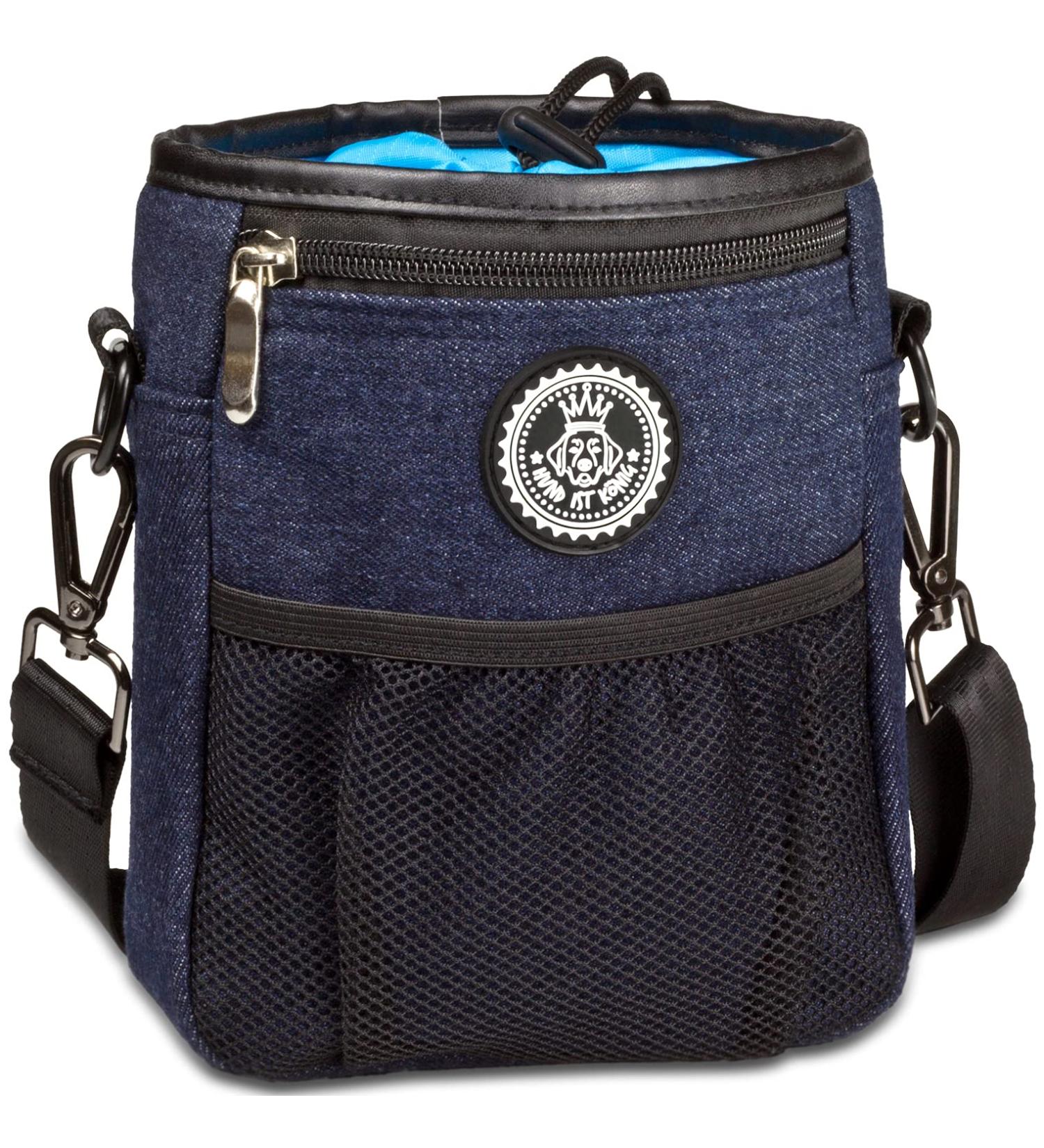 Dog is K nig Premium Dog Treats - All-Rounder Feed Bag with Feces Dispenser & Training Book - Dark Blue - Ideal for Walks & Training - 16x18x6cm - Buy Online on GoSupps.com