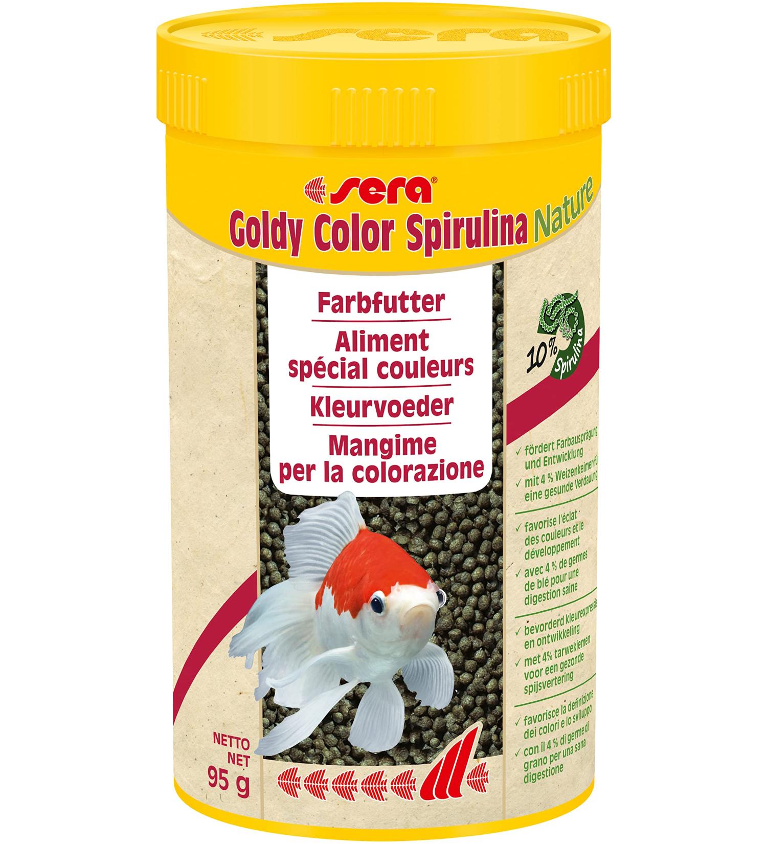 Sera Goldy Color Spirulina 250ml - Premium Color Enhancing Goldfish Feed with 10% Spirulina for Vibrant Aquariums - High Feed Evaluability & Less Algae - Buy Online on GoSupps.com