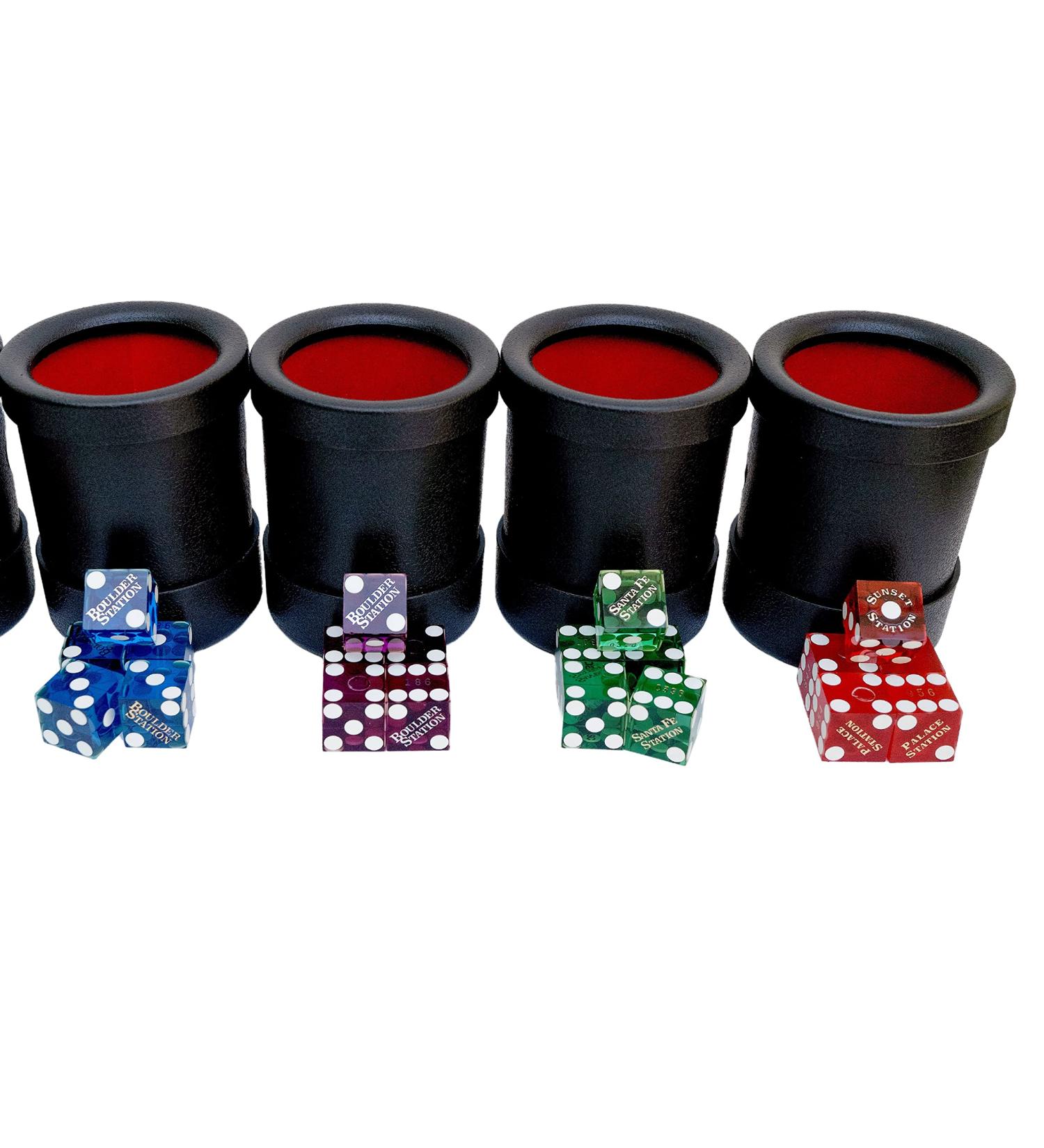 Genuine Las Vegas Casino Dice Set of 20 with 4 Dice Cups | Red, Green, Blue & Purple Dice | Bicast Leather Cups | Perfect for Liars Dice, Yahtzee, Farkle & Casino Nights - Buy Online on GoSupps.com