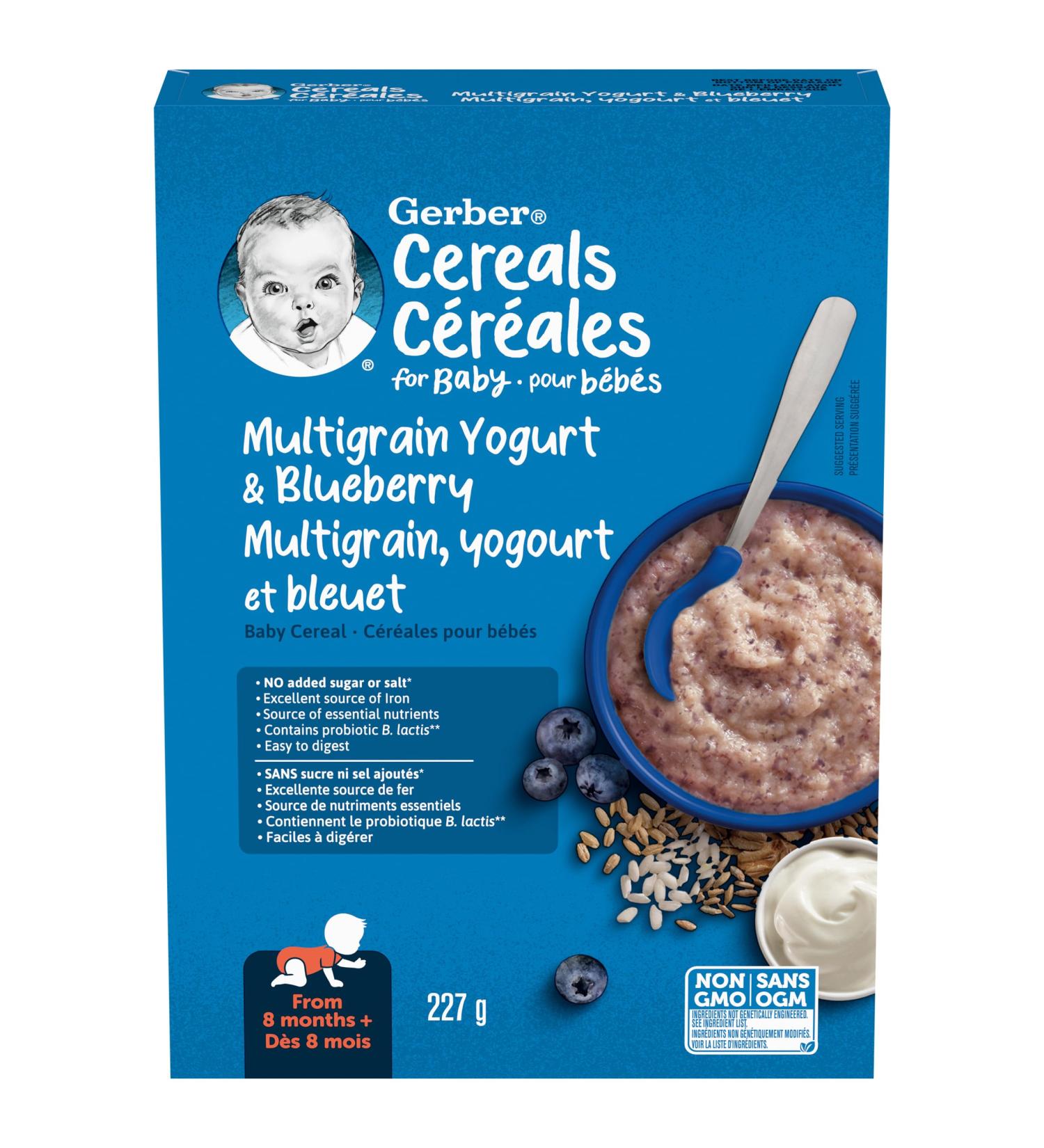 GERBER Stage 3 Multigrain Yogurt Blueberry Baby Cereal 227 g - Buy Online on GoSupps.com