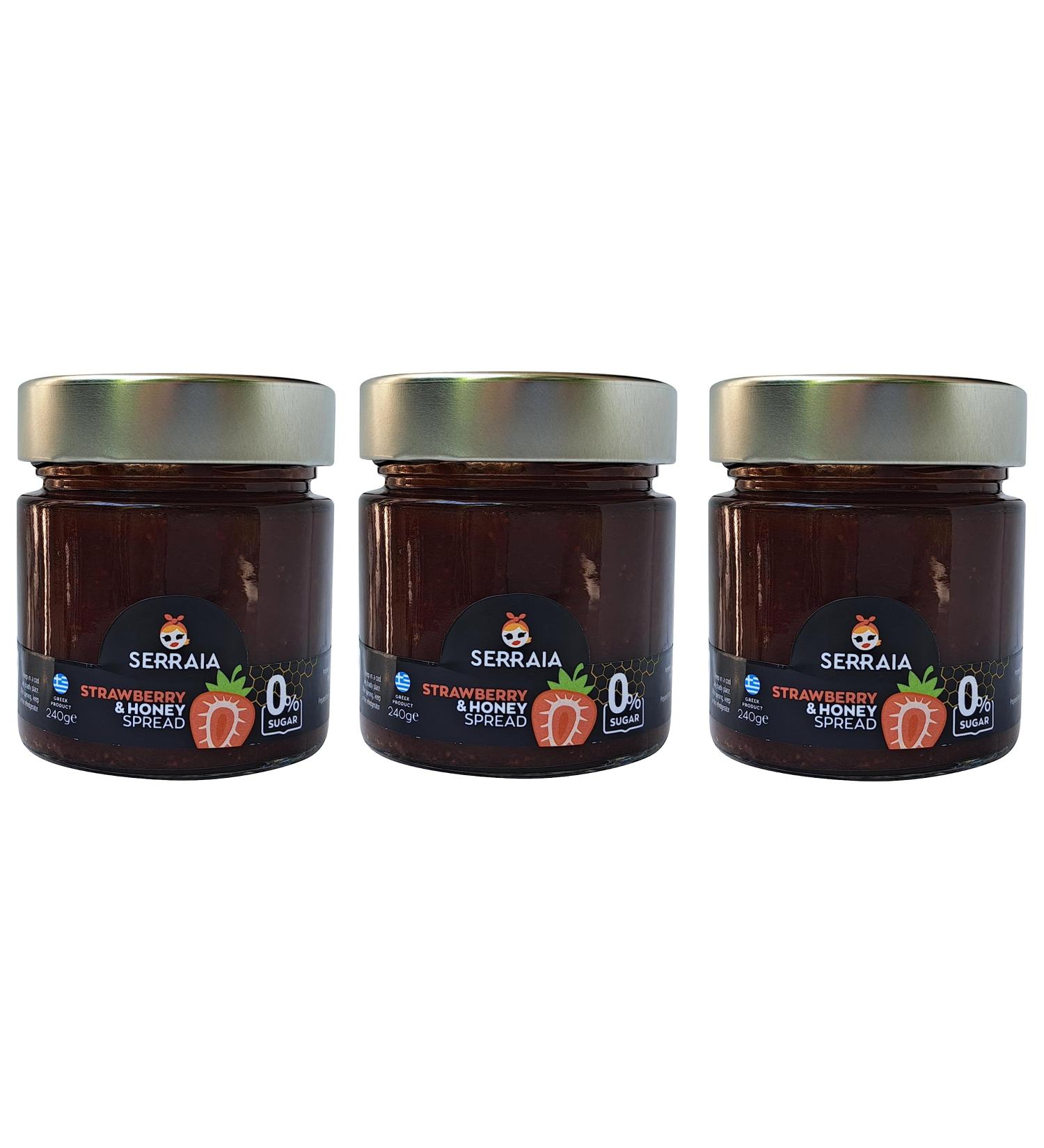 Serraia | Greek Natural 100% andmade Fruit Spread Strawberry with Honey | 3 x 240g | Traditional Jam / Marmalade | No Preservatives Sugar Free. - Buy Online on GoSupps.com