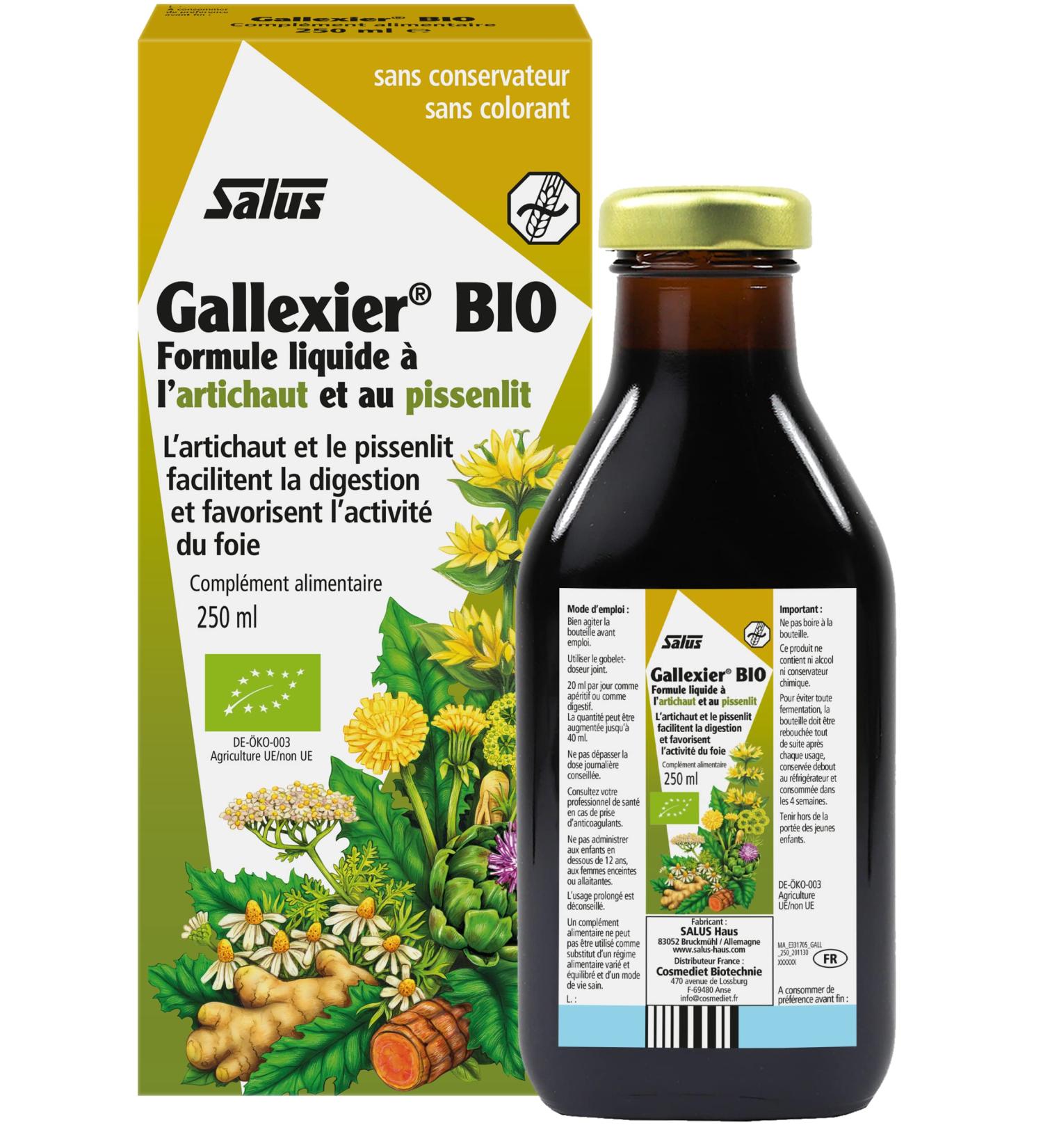 Salus Gallexier Bio - Liquid Food Supplement with Dandelion and Artichoke and 12 Vegetable Extracts - Facilitates Digestion and Good Functioning of the Liver and Stomach - 250 ml - Buy Online on GoSupps.com