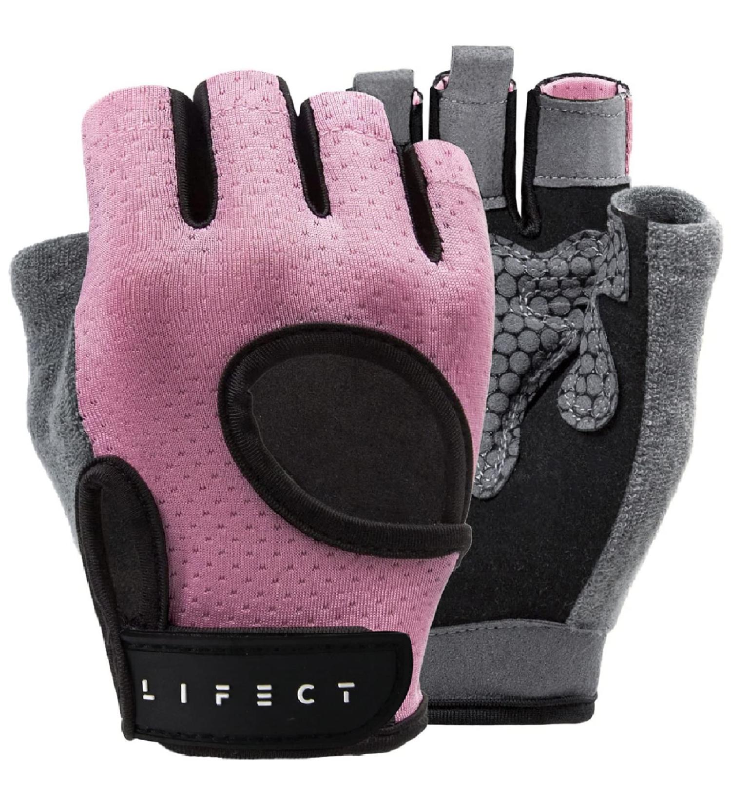 LIFECT Essential Breathable Workout Gloves - Fingerless Gym Gloves for Powerlifting - Pink Small Size - Men and Women - Buy Online on GoSupps.com