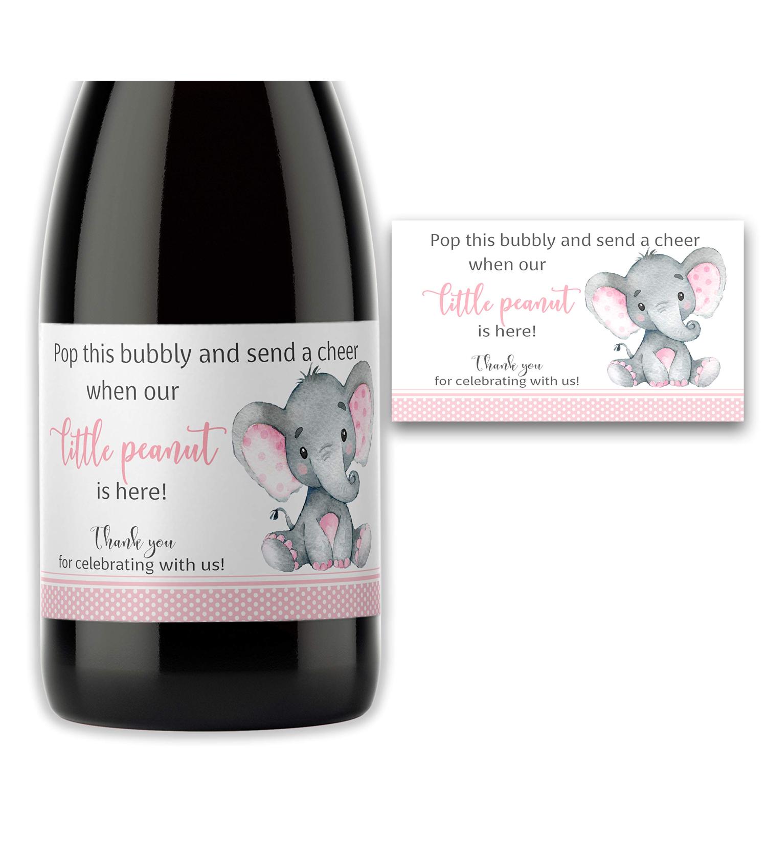 Girl Baby Shower Favors: Set of 18 Mini Champagne Labels - Pink Elephant Theme - Buy Online on GoSupps.com
