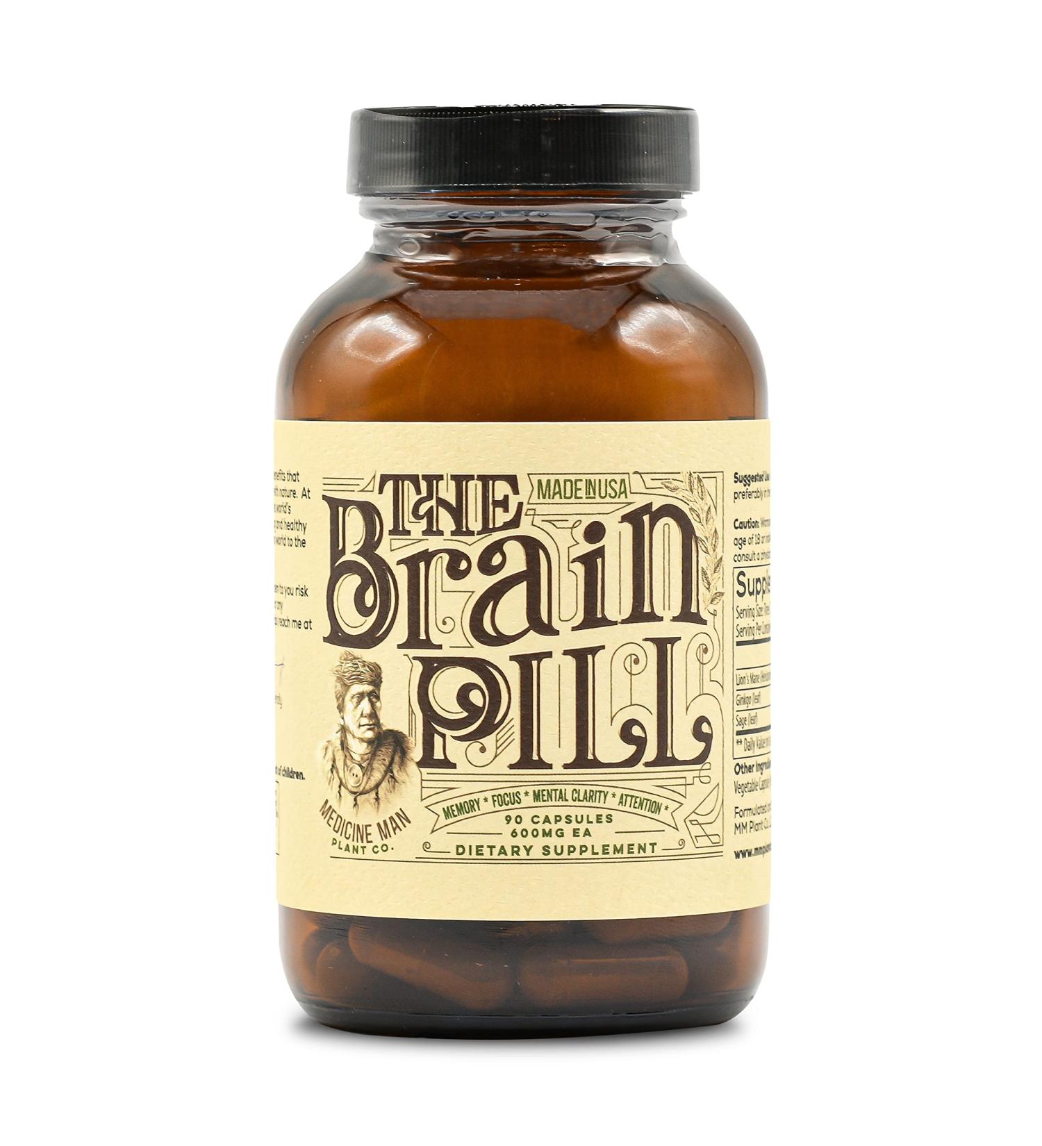 Organic Brain Pill 90 Capsules - Natural Brain Booster with Lions Mane, Ginkgo Biloba, Sage - Enhances Focus, Memory, Clarity - Energy Boosting Supplement - Buy Online on GoSupps.com