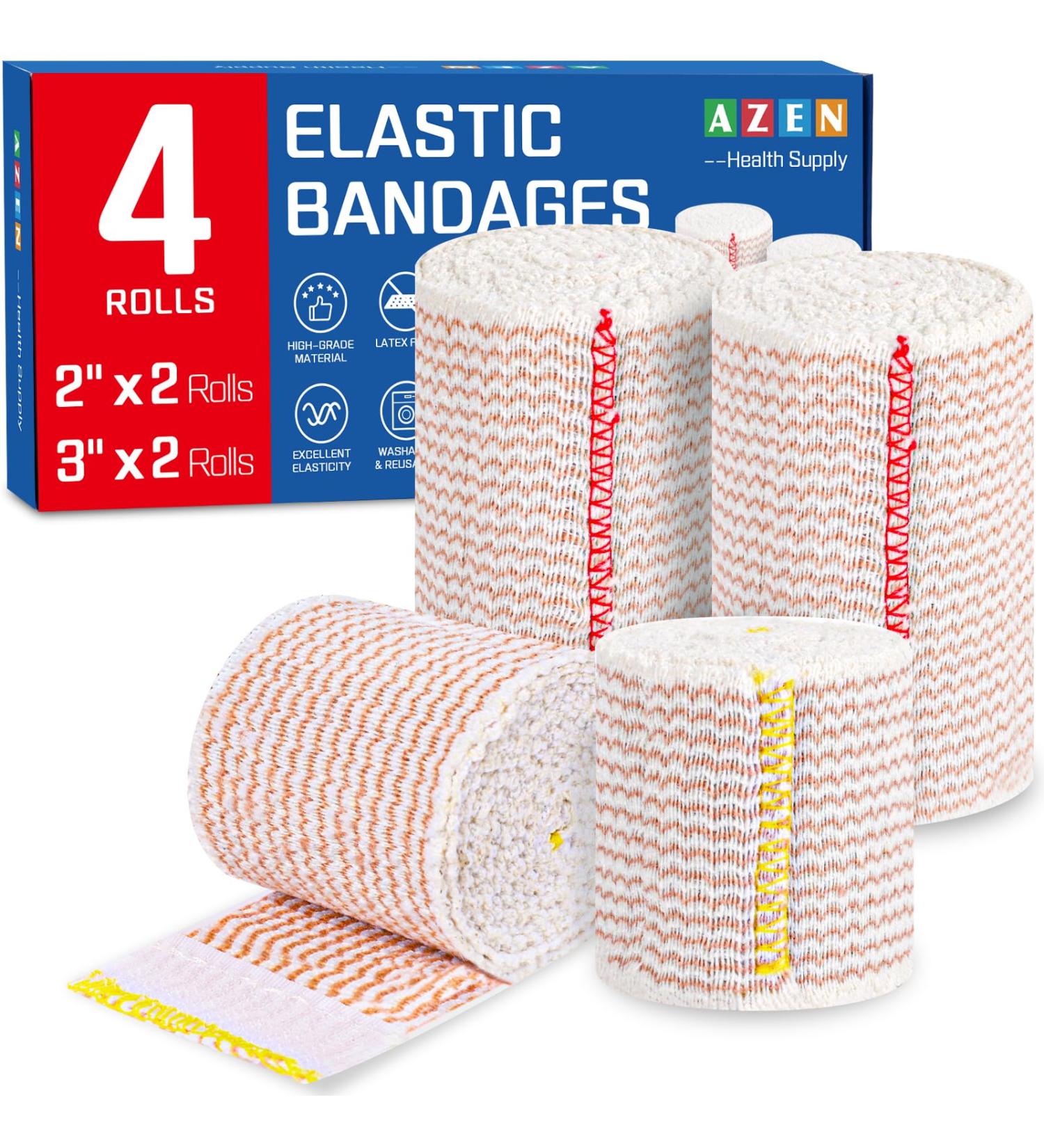 AZEN Premium 4 Pack Elastic Bandage Wrap - Compression Wrap for Legs Ankle Knee & Body | Latex-Free Lymphedema Support - Buy Online on GoSupps.com