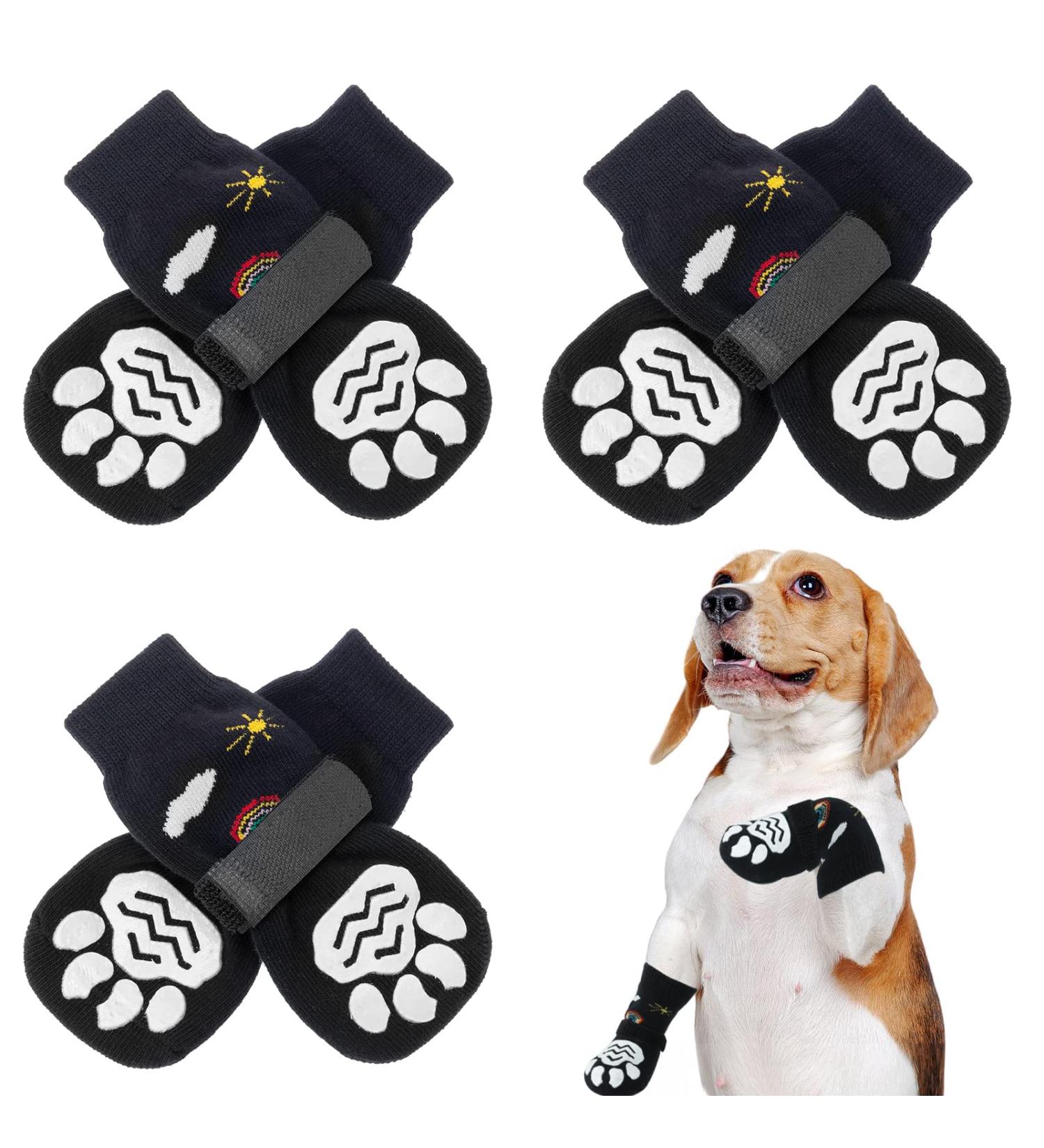 Buy Pupeck Dog Socks Anti-Slide Paw Protection for Small Medium & Large Dogs | Indoor & Outdoor Use | Pack of 6 (Black & Rainbow) - Ideal for Summer & Hardwood Floors - Buy Online on GoSupps.com