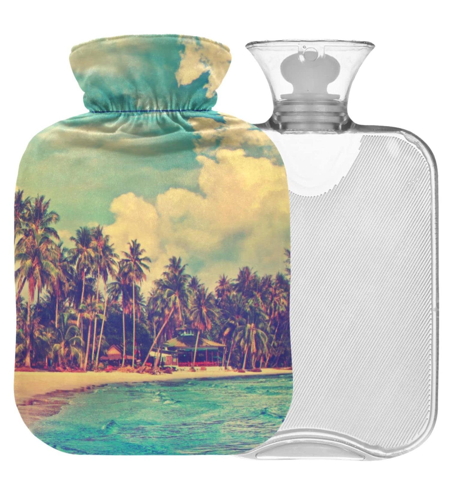 NAANLE 2L Transparent Hot Water Bottle - Tropical Beach Design for Menstrual Cramps Pain Relief & Heat Therapy - Buy Online on GoSupps.com