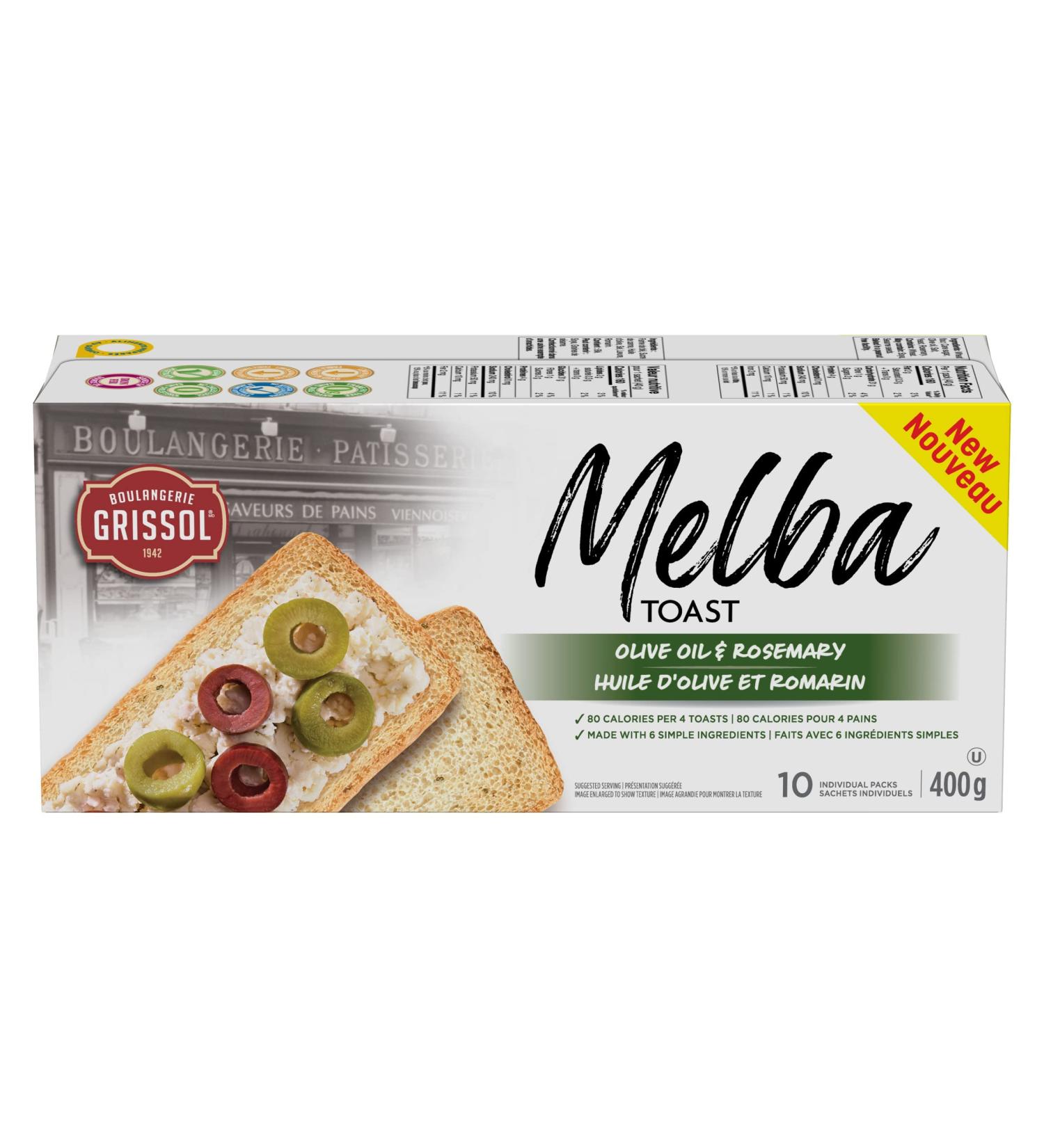 Boulangerie Grissol Melba Toast Olive Oil & Rosemary - Savoury Light and Crispy Snack for at Home or On The Go 400g Unit Pack 1 Melba Toast Olive Oil & Rosemary 400 g (Pack of 1) - Buy Online on GoSupps.com