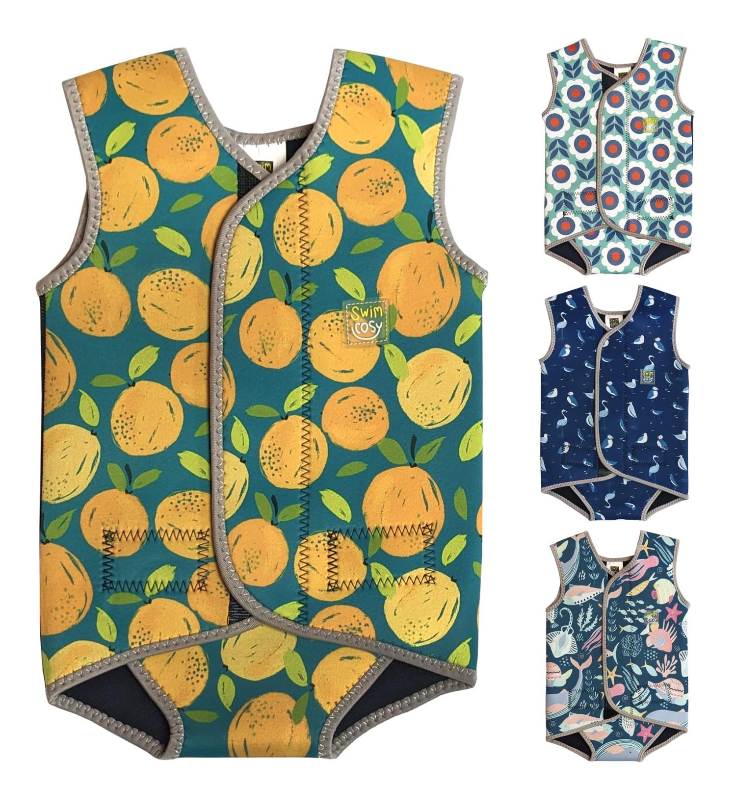 Swim Cosy Baby/Toddler Wetsuit Vest UPF50 - Neoprene Wrap Design for Boys/Girls 0-3 years - Unicorns Dinosaurs Ducks - Orange Splash - SMALL 0-6 Months - Buy Online on GoSupps.com