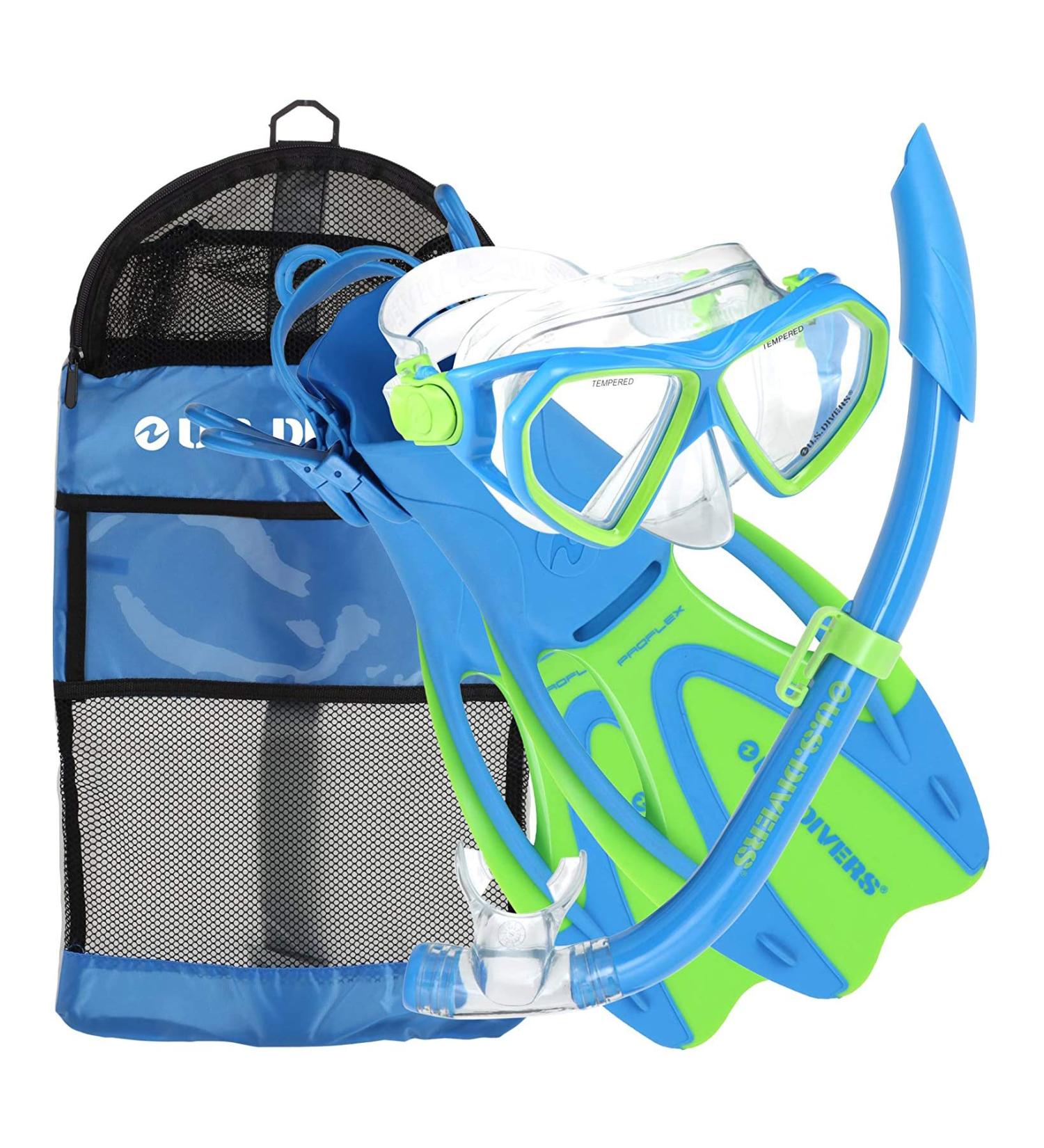 U.S. Divers Dorado Jr Kids Snorkeling Set - Fog Resistant Lens, Splashguard Snorkel, Adjustable Fins - Fun Blue, Ages 6+, Medium - Buy Online on GoSupps.com