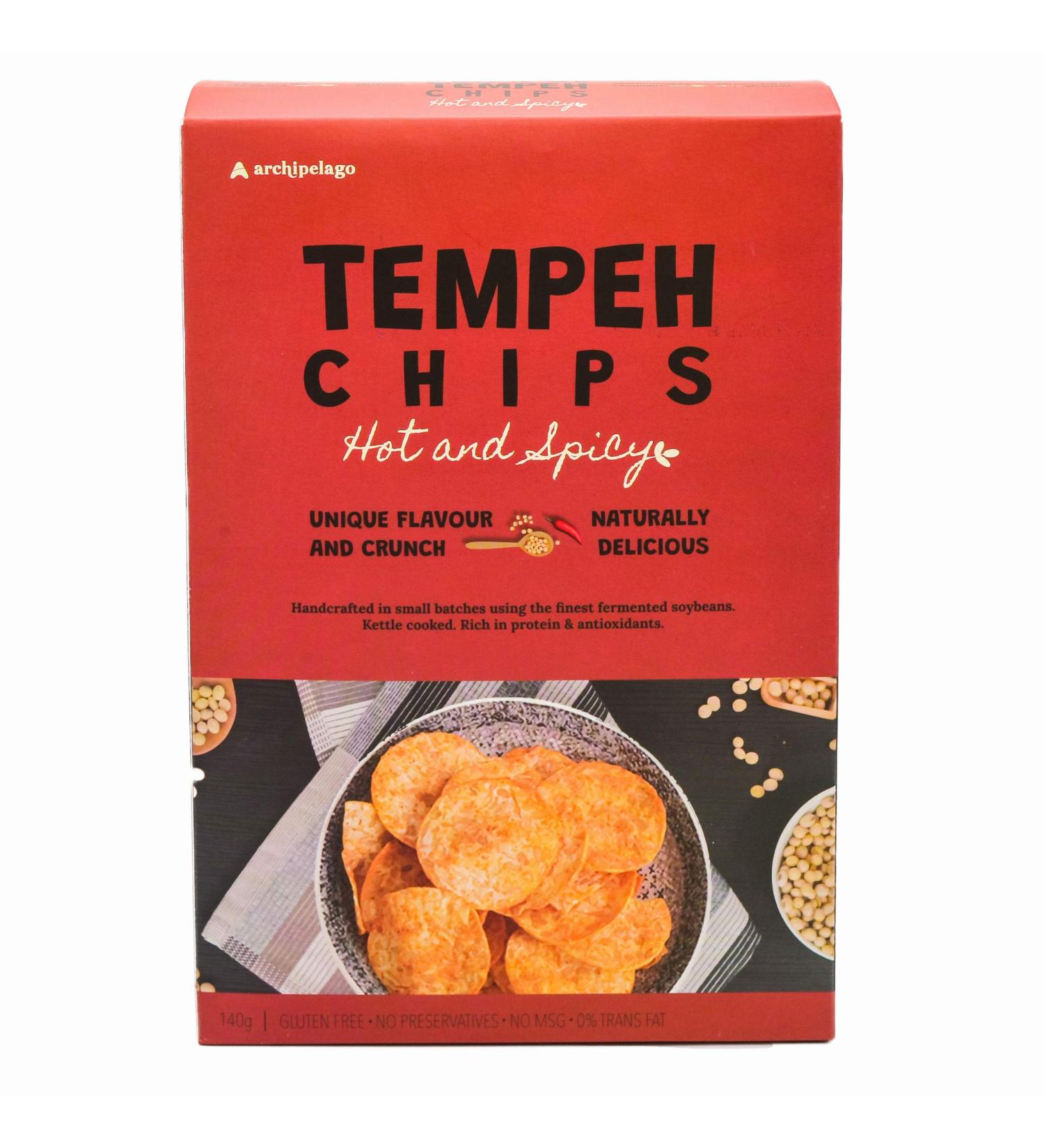Archipelago Tempeh Chips Hot and Spicy 140g - Healthier No-MSG Snack - Buy Online on GoSupps.com