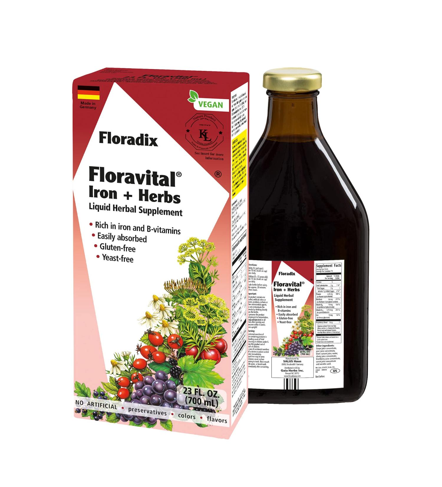 Floradix Floravital Iron & Herb Vegan Liquid Supplement 23 Fl Oz - Energy Support - Buy Online on GoSupps.com