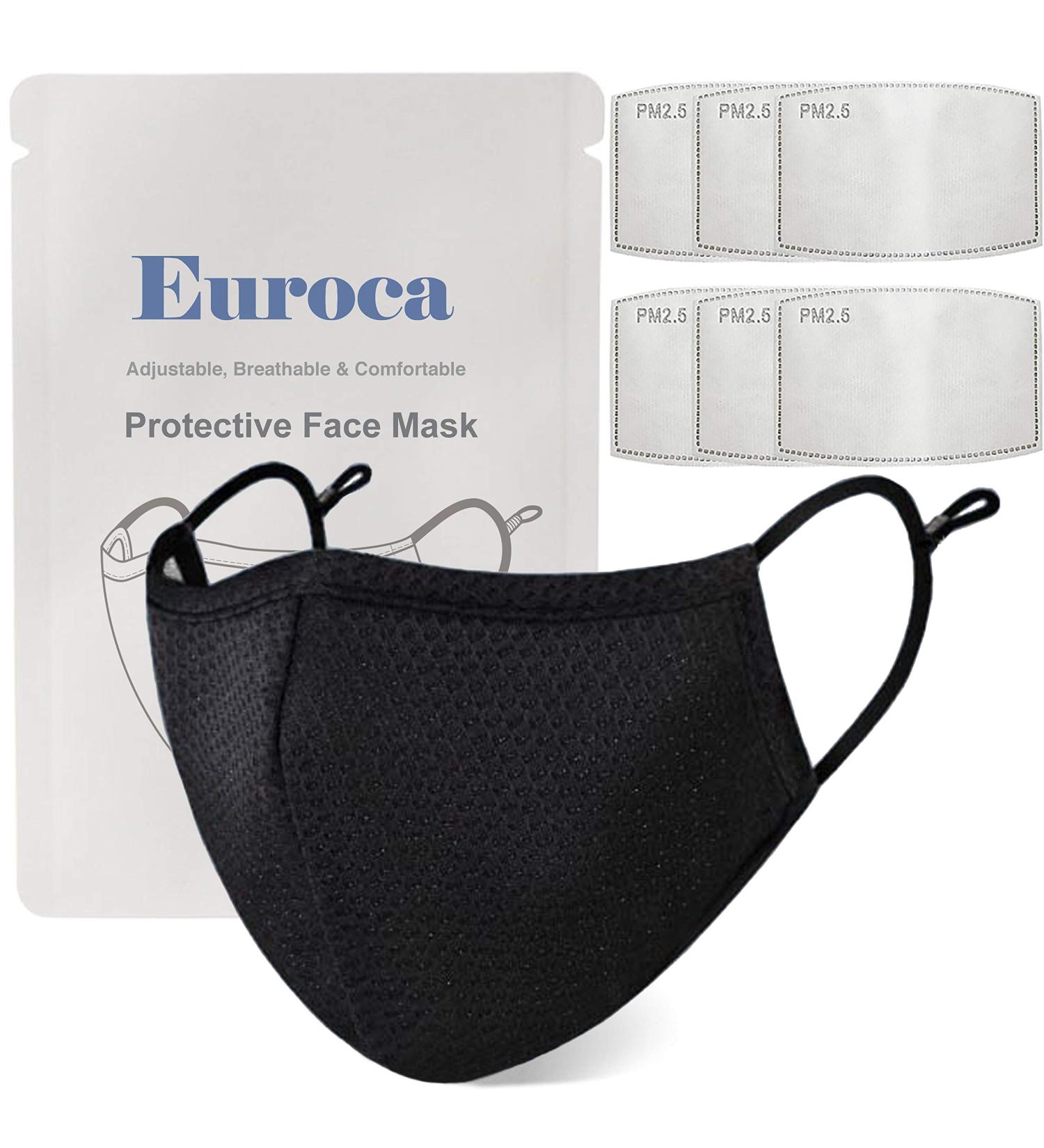 Euroca Reusable Face Masks with Filter Made from Mesh Fabric Breathable Washable with Nose Clips Adjustable Ear Loop for Men Women Teens (Woman Black) - Buy Online on GoSupps.com