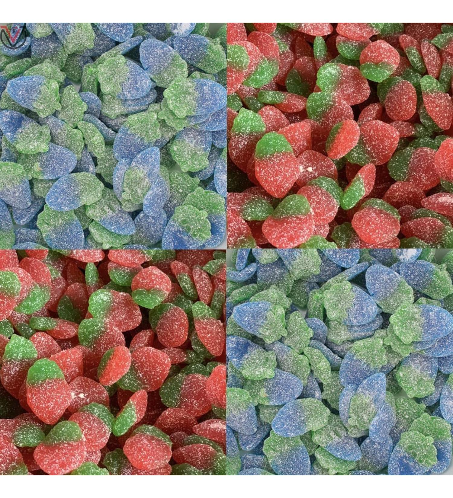 Mixed Mega Value Fizzy Strawberries Blue Raspberries Flavoured Jelly Sweets - 02 Flavour Mixed Sweets (1kg) 1 Count (Pack of 1)