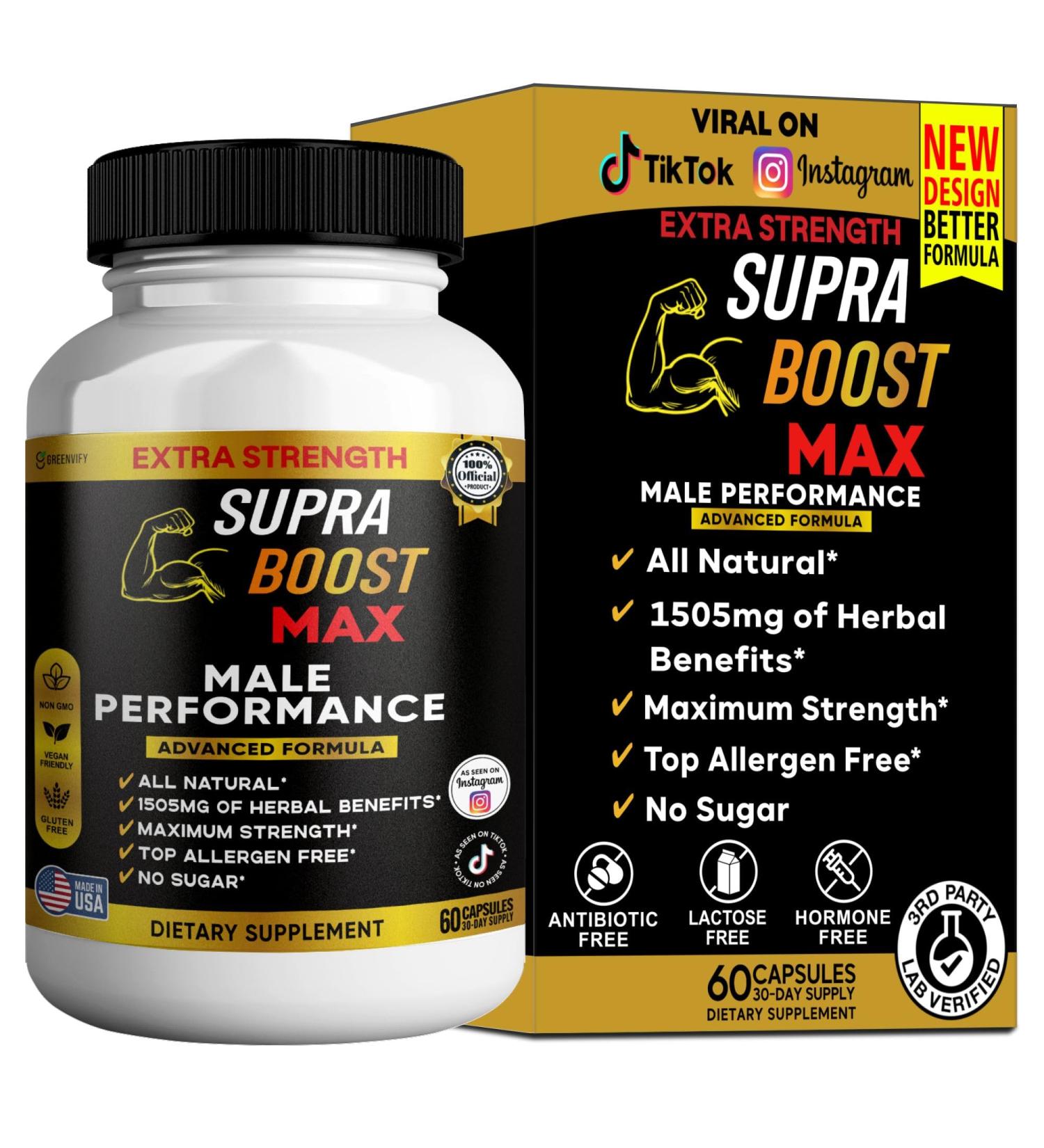 GREENVIFY Supra Boost Max Supplement Extra Strength 60 Capsules Organic Maca Root Complex Vegan Gluten Free Non-GMO (1) - Buy Online on GoSupps.com