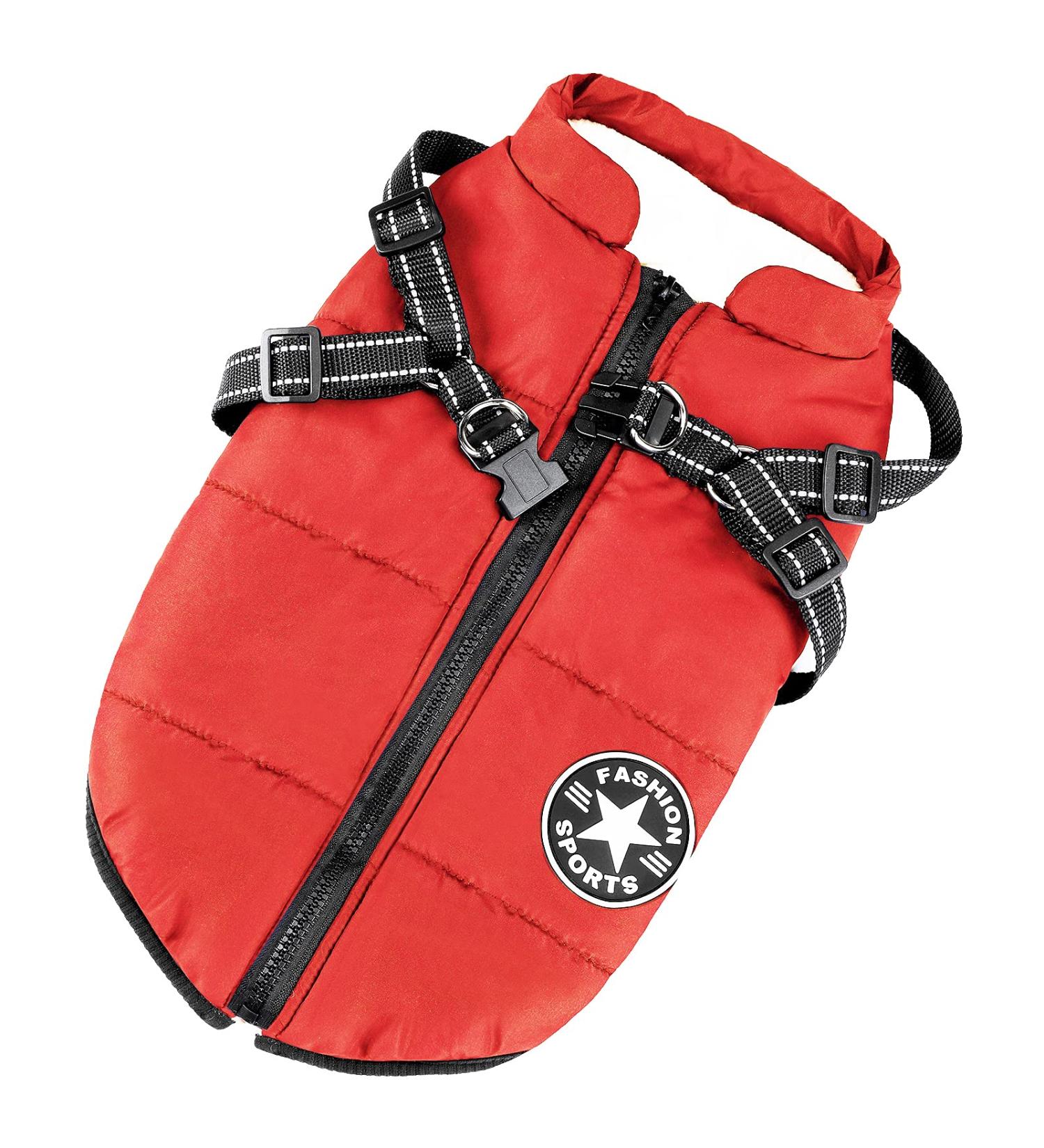 Winter Dog Jackets - Windproof & Waterproof 2-in-1 Coat for Small Dogs | Warm Red Vest & Harness - Buy Online on GoSupps.com
