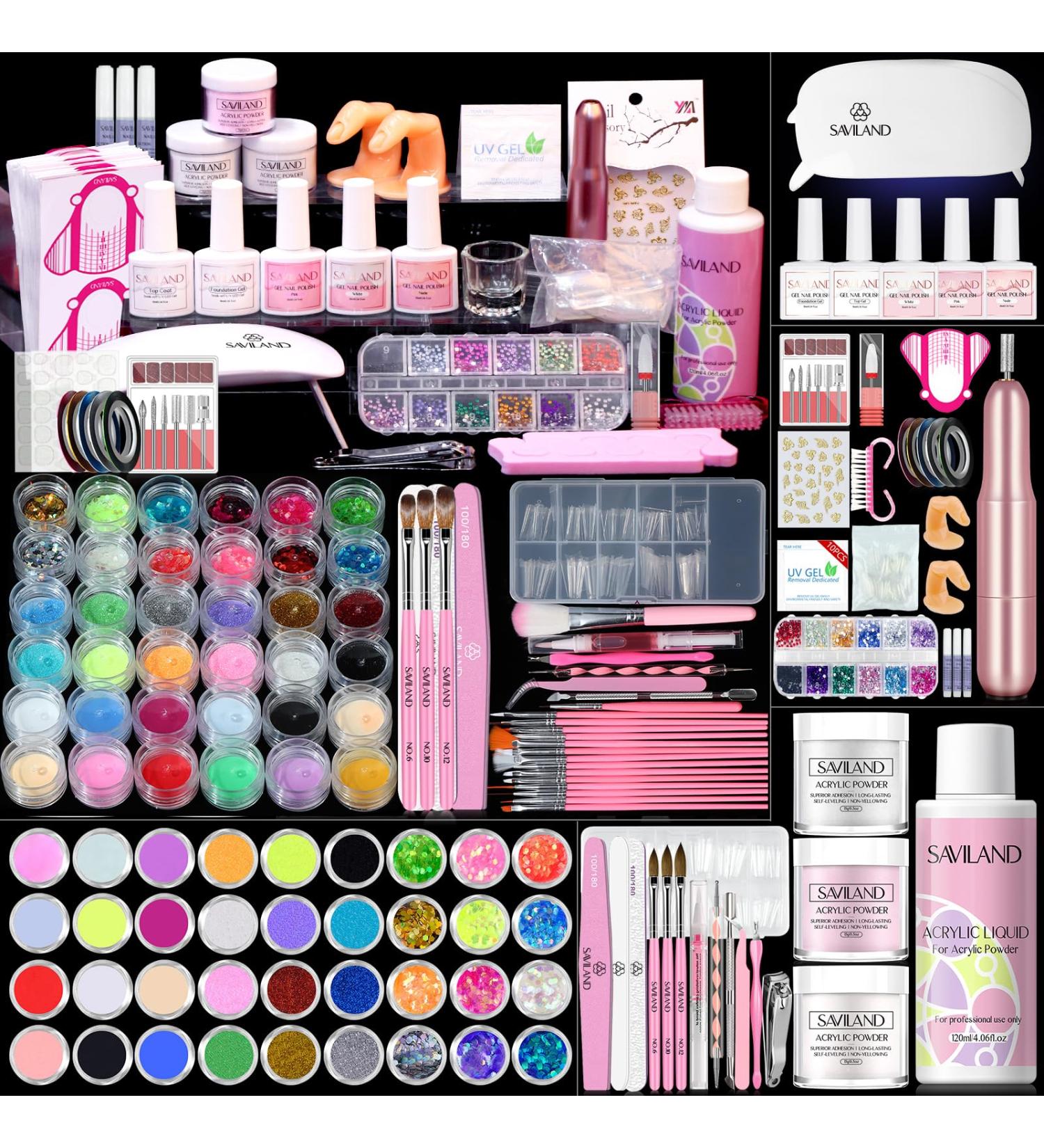 Saviland Full Set Acrylic Nail Kit with Gel Polish - Nail Drill & UV Lamp Included for DIY Gel Acrylic Nails - Manicure Women Gift Set - Buy Online on GoSupps.com