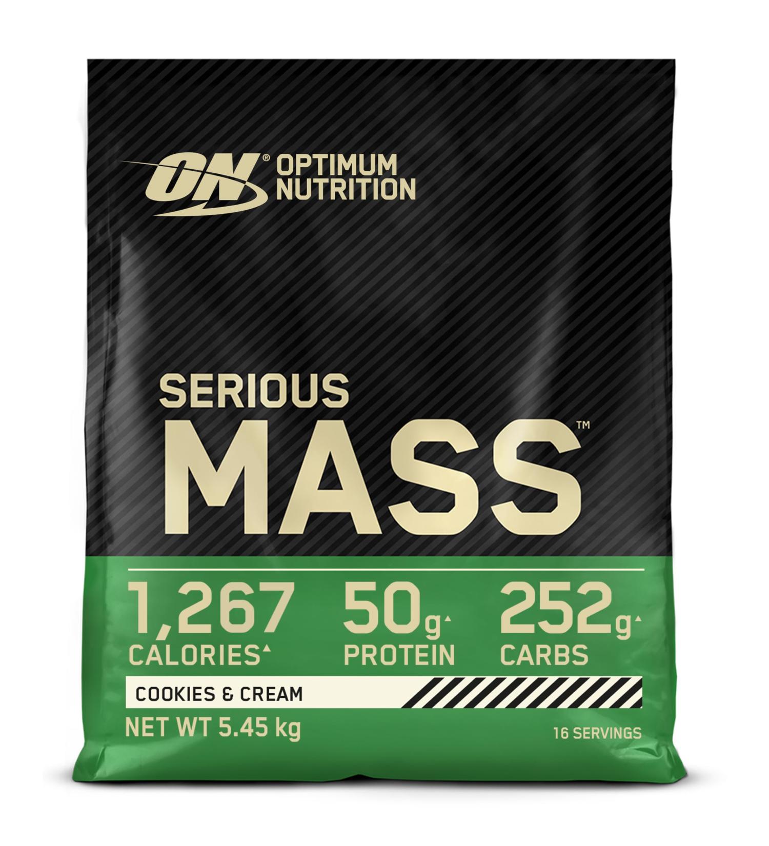 Optimum Nutrition Serious Mass Protein Powder with Creatine Glutamine 25 Vitamins and Minerals Cookies & Cream Flavour 16 Servings 5.45KG Cookies & Cream 16 Servings (Pack of 1) - Buy Online on GoSupps.com