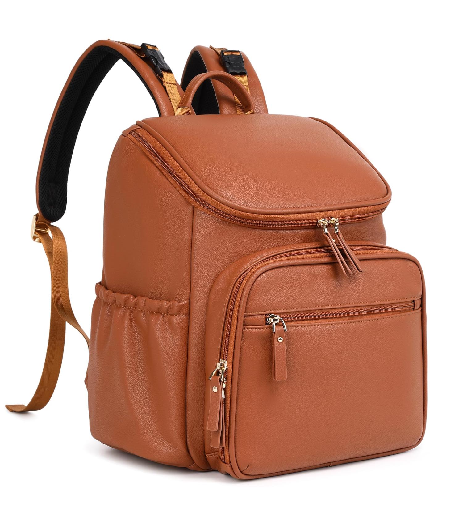 LORADI Large Capacity Diaper Bag Backpack - Water-Resistant Anti-Theft Pocket Stroller Clips - Brown | International Shipping - Buy Online on GoSupps.com
