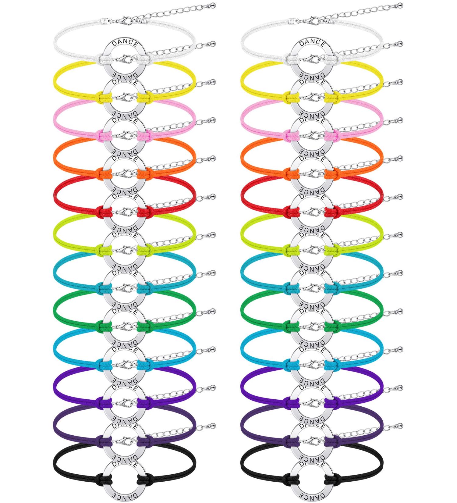 Funtery 24 Pieces Dance Bracelet Set - Adjustable Wax Rope Jewelry for Girls Dance Team - Colorful Recital Accessories for Teen Friendship Parties - Buy Online on GoSupps.com