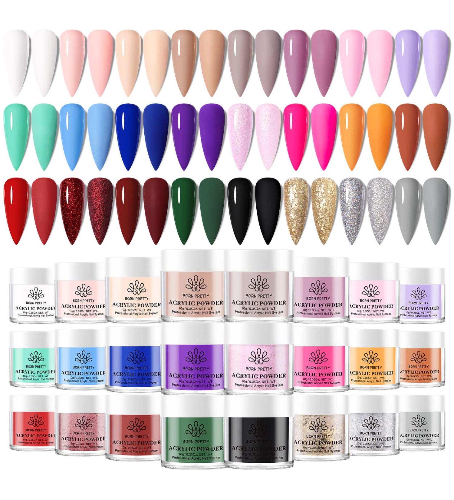 BORN PRETTY 24 Color Acrylic Powder Set | Professional Nail Extension Kit for Beginners | Glitter Acrylic Nail Powder Starter Set - Buy Online on GoSupps.com