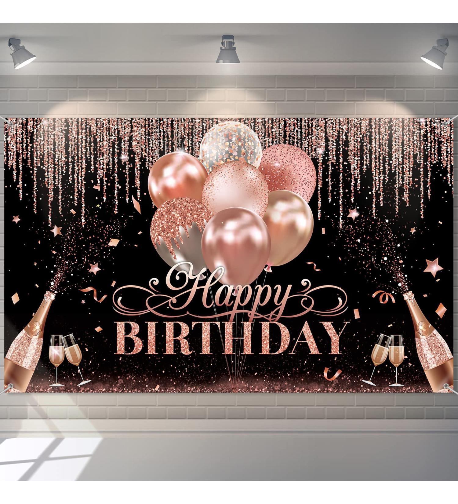Glitter Balloon Birthday Party Decorations in Black, Silver, Rose Gold - Happy Birthday Banner, Backdrop for Women, Girls, Baby Shower, Sweet 16 - Photography Background and Photo Booth Props - Buy Online on GoSupps.com