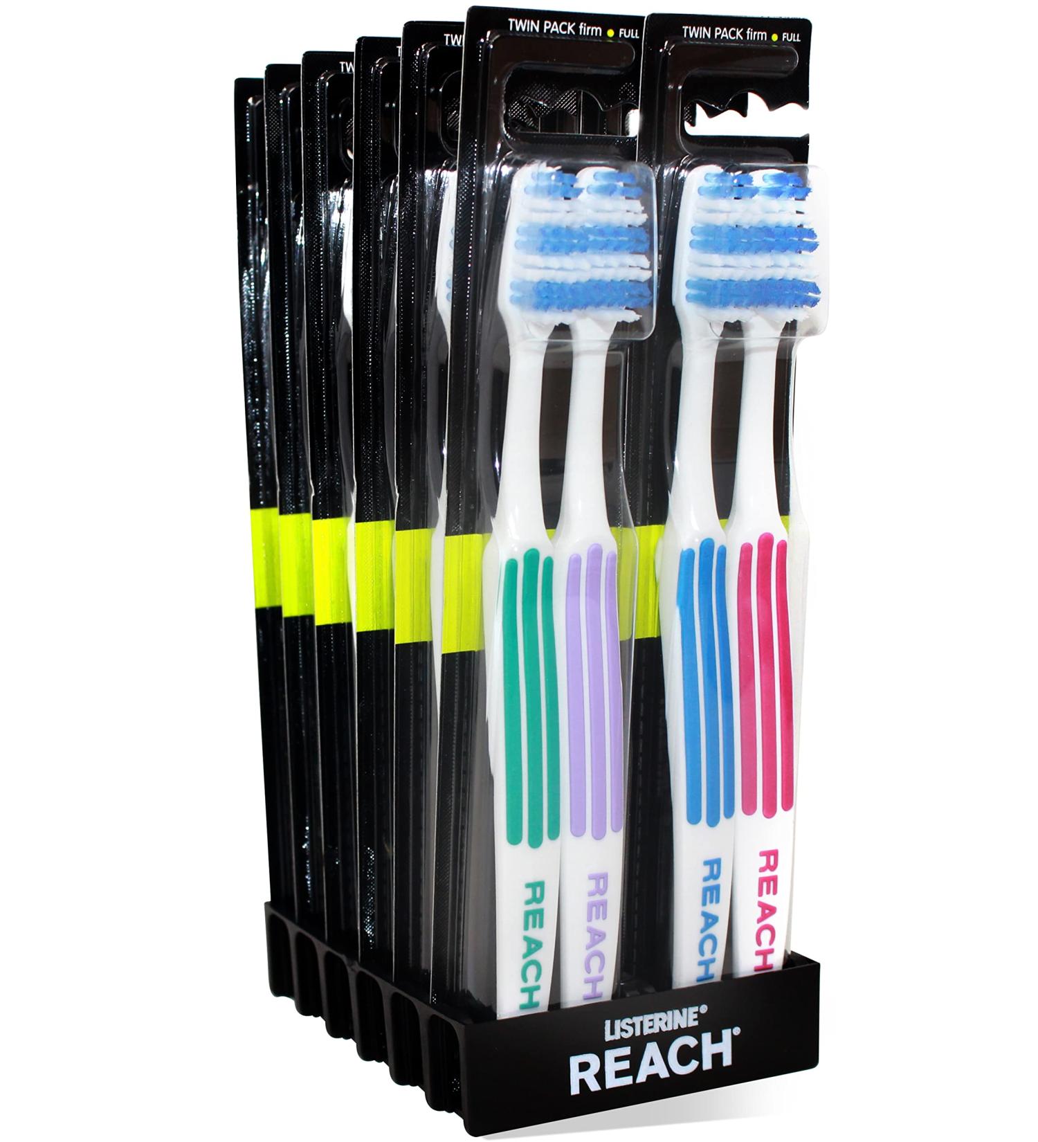 REACH Advanced Design Toothbrush Firm Bristles for Hard to Reach Places Adult Toothbrush 2 Count (Pack of 12) Total 24 Toothbrushes Colors May Vary