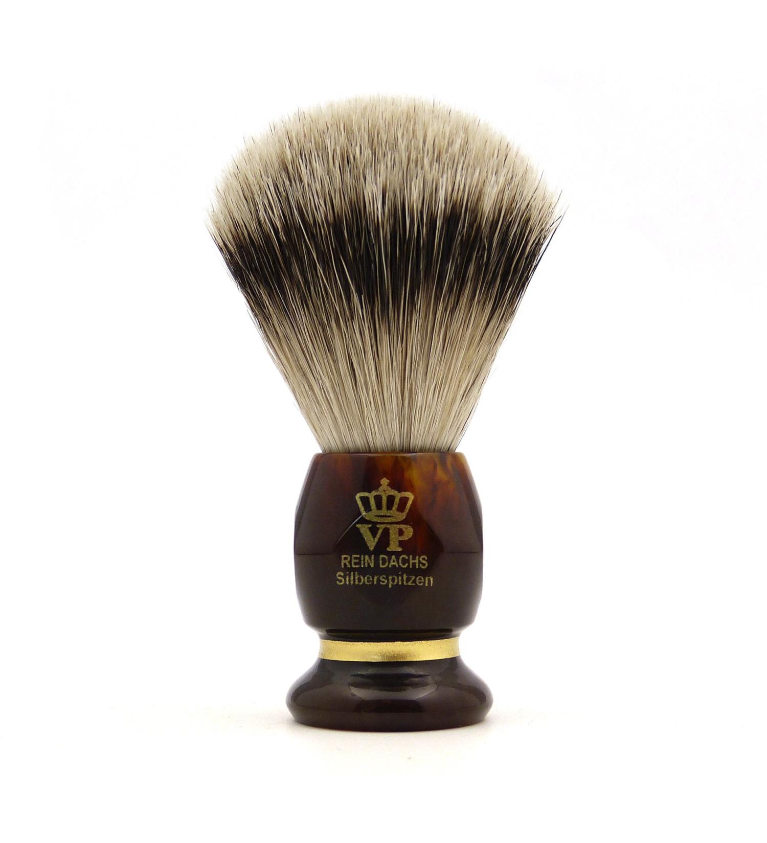 Royal VP Premium shaving brush in finest quality with silvertip badger - synthetic resin handle tortoiseshell