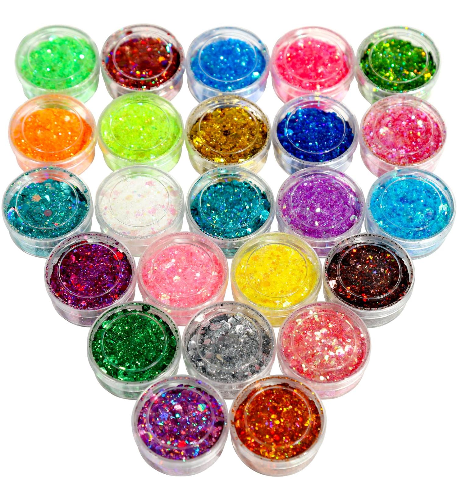 Fandamei 24 Colors Glitter Holographic Sequins Set - Iridescent Flakes for Festival Decorations DIY Crafts & Nail Design - Buy Online on GoSupps.com