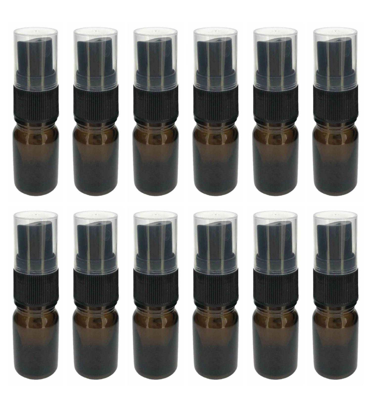 12 5 ML Amber Essential Oil Bottles with Black Fine Mist Spray Cap - Buy Online on GoSupps.com