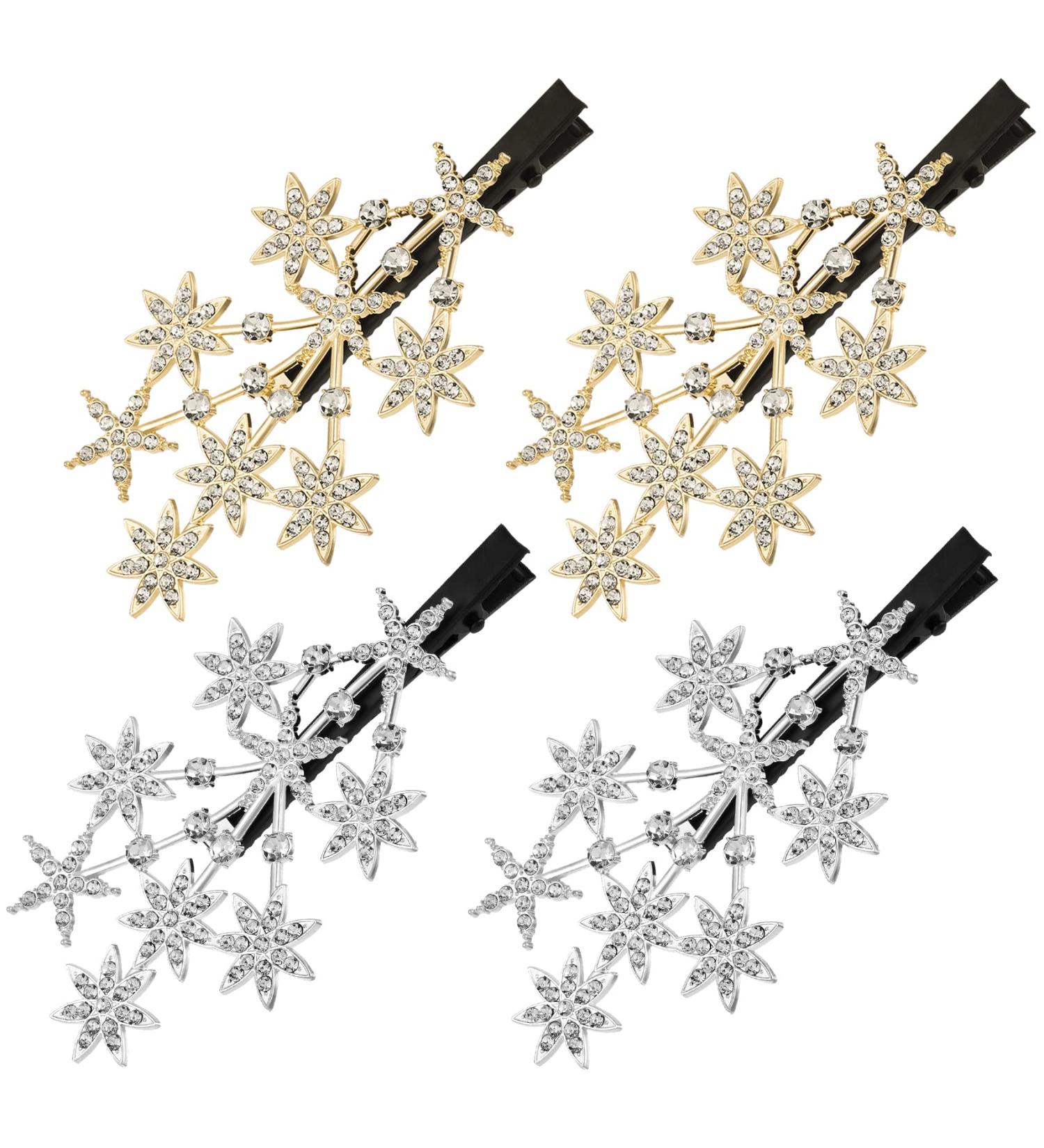 ANCIRS 4 Pack Rhinestone Star Hair Clips - Gold and Silver Sparkling Jewelry Barrettes for Women - Luxury Diamond Hair Accessories - Buy Online on GoSupps.com