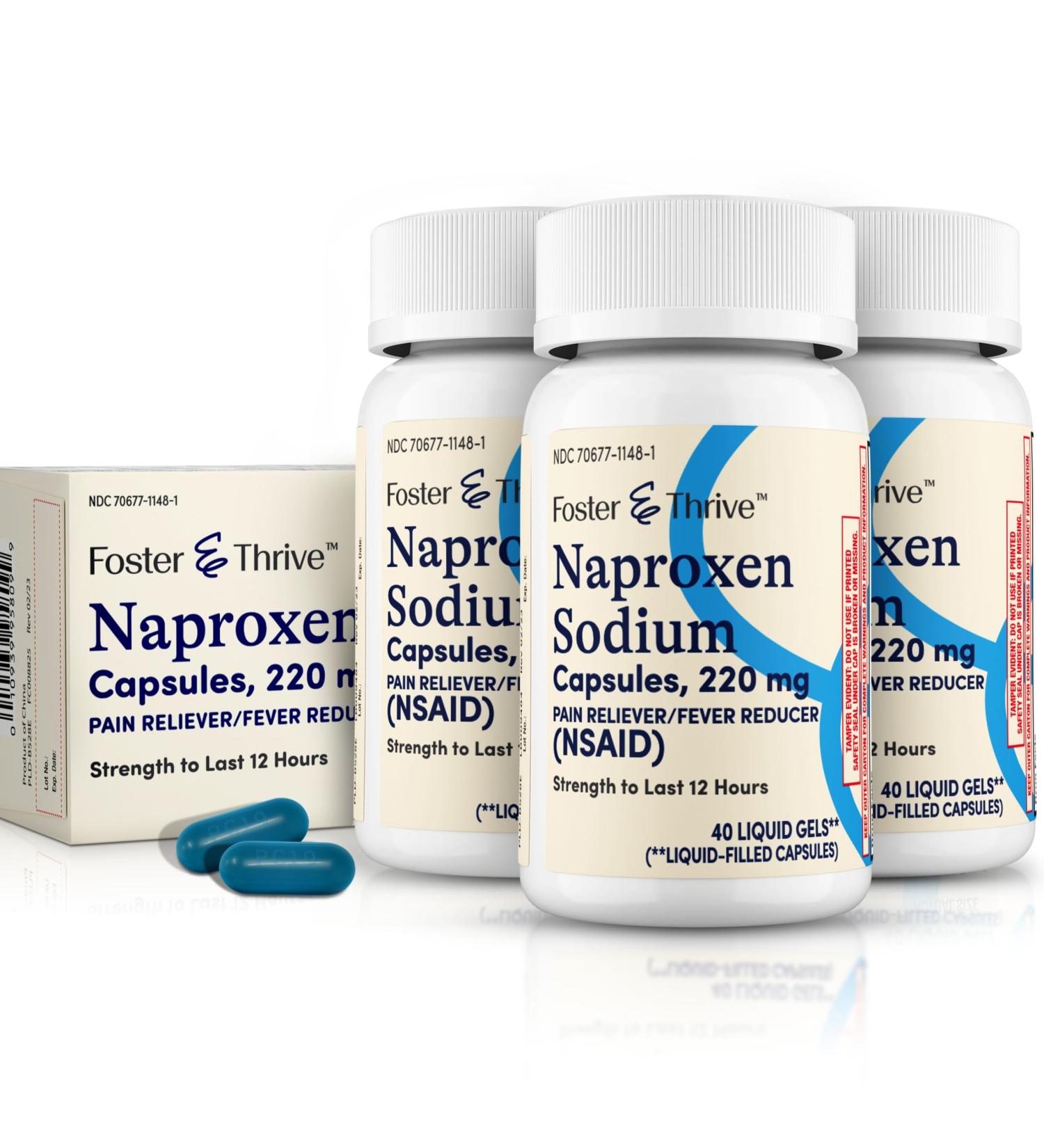 Foster & Thrive Liquid Gels with Naproxen Sodium 220mg NSAID Pain Reliever Fever Reducer 40 Gels (Pack of 3) - Buy Online on GoSupps.com