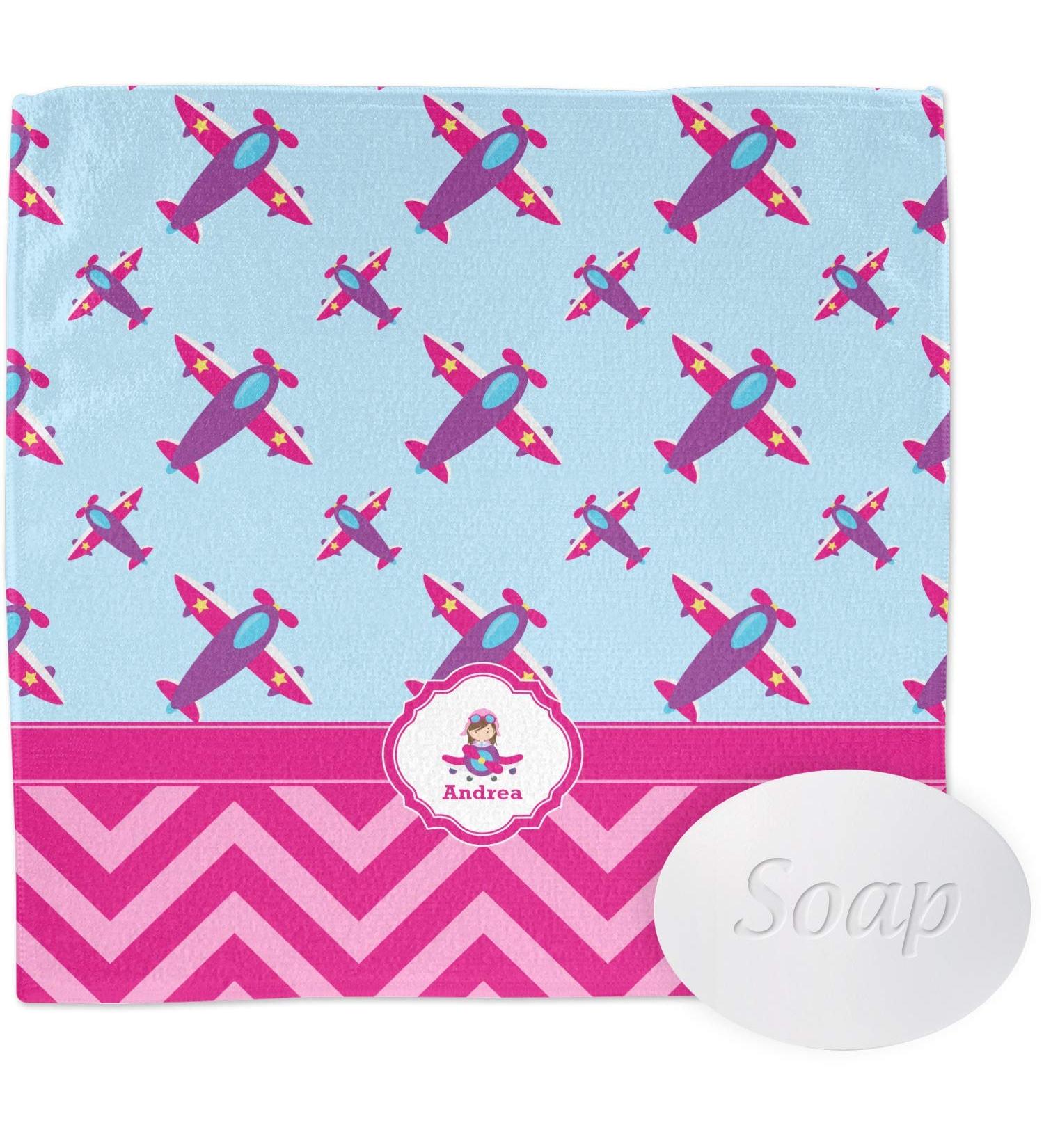 Personalized Airplane Theme Washcloth for Girls | YouCustomizeIt - International Shipping Available - Buy Online on GoSupps.com