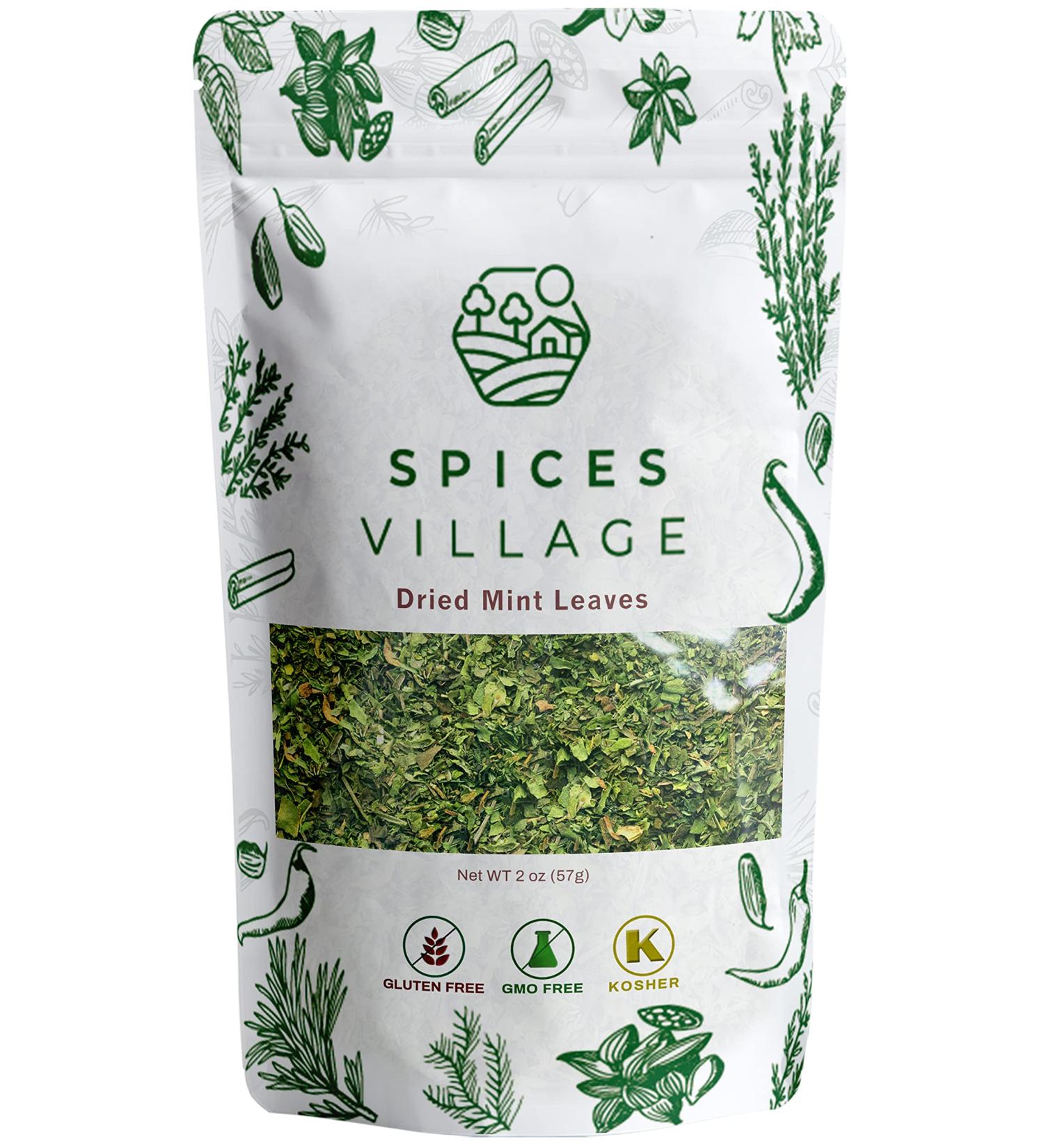Spices Village Mint Leaves 2 Oz - Fresh Dried Spearmint Herbs for Tea - Kosher, Gluten Free, Non GMO - Resealable Bag - Buy Online on GoSupps.com