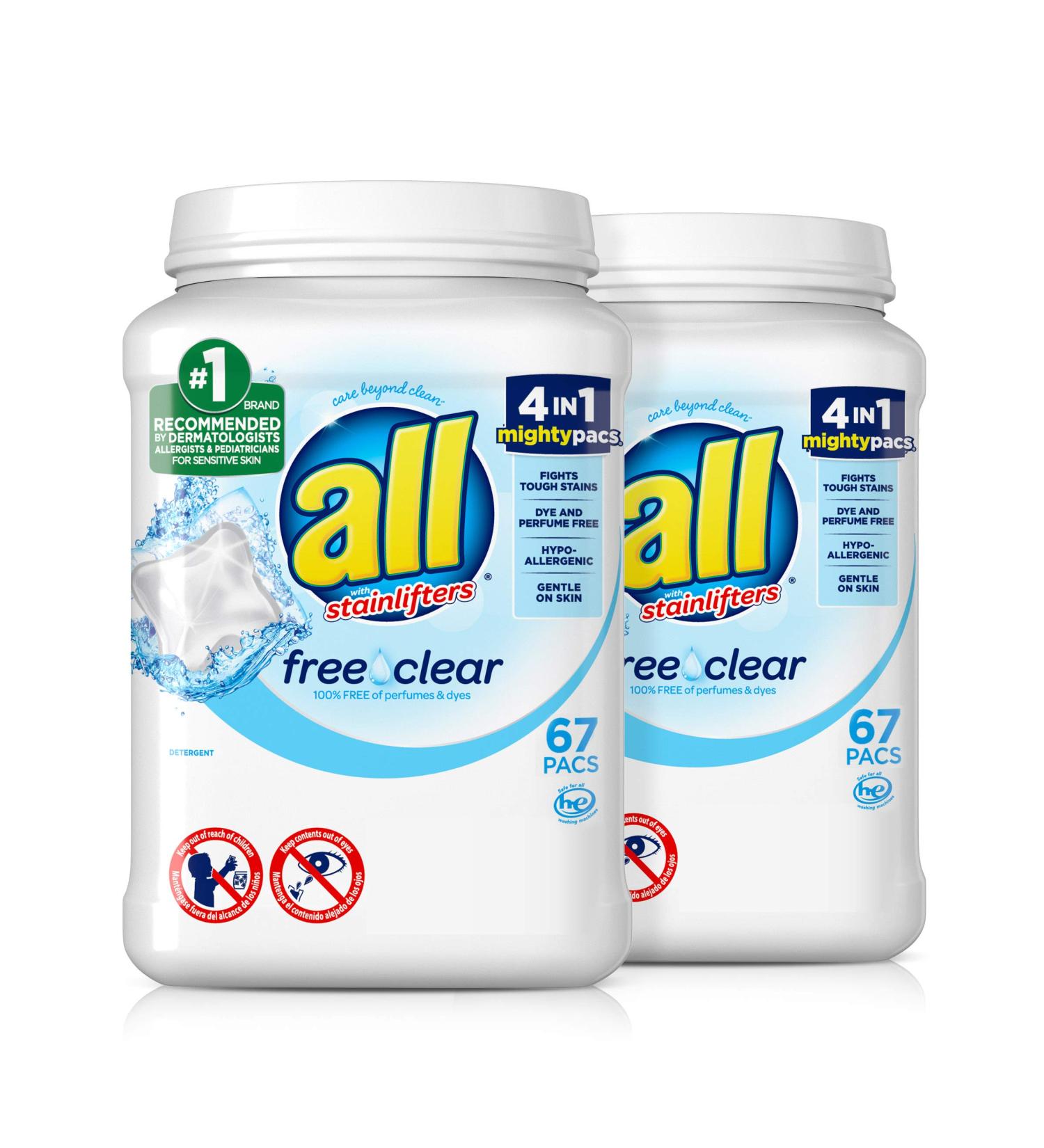 all Mighty Pacs Laundry Detergent Free Clear for Sensitive Skin - 134 Total Loads - 67 Count x 2 Pack - Buy Online on GoSupps.com