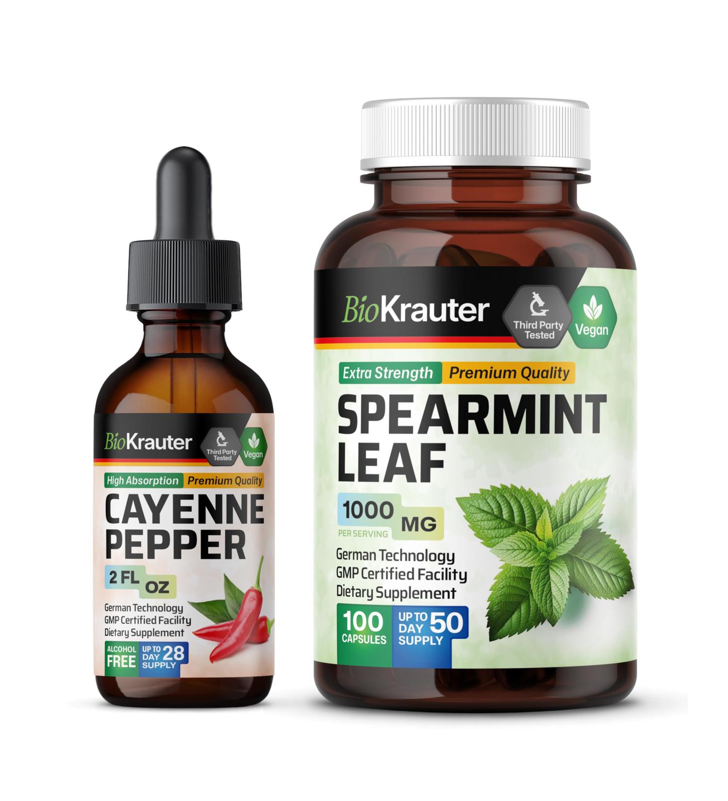 BIO KRAUTER Cayenne Pepper Tincture 2 Fl. Oz. & Spearmint 100 Capsules - Buy Online on GoSupps.com