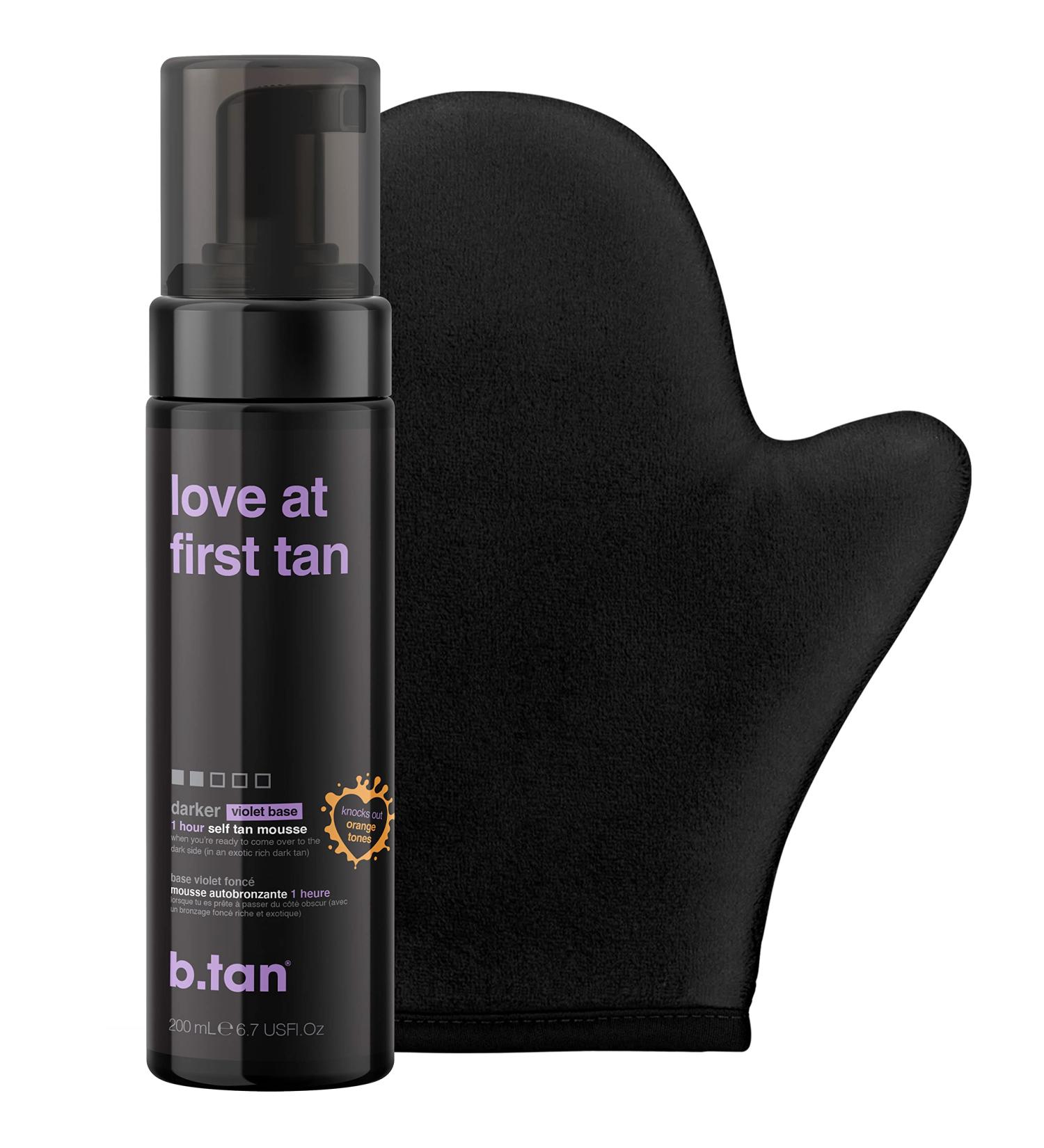 b.tan Darker Self Tanner Kit | Violet Base Mousse & Mitt Bundle | 1 Hour Sunless Tanner | Fast & Vegan | 6.7 Fl Oz - Buy Online on GoSupps.com