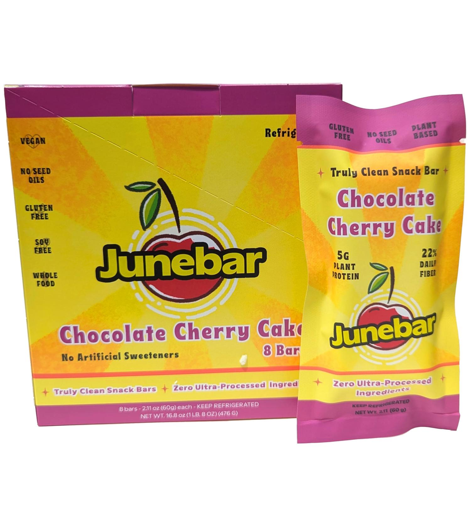 Junebar All Natural Chocolate Cherry Snack Bars Gluten Free Vegan No Seed Oil Bars - 8 count - Buy Online on GoSupps.com