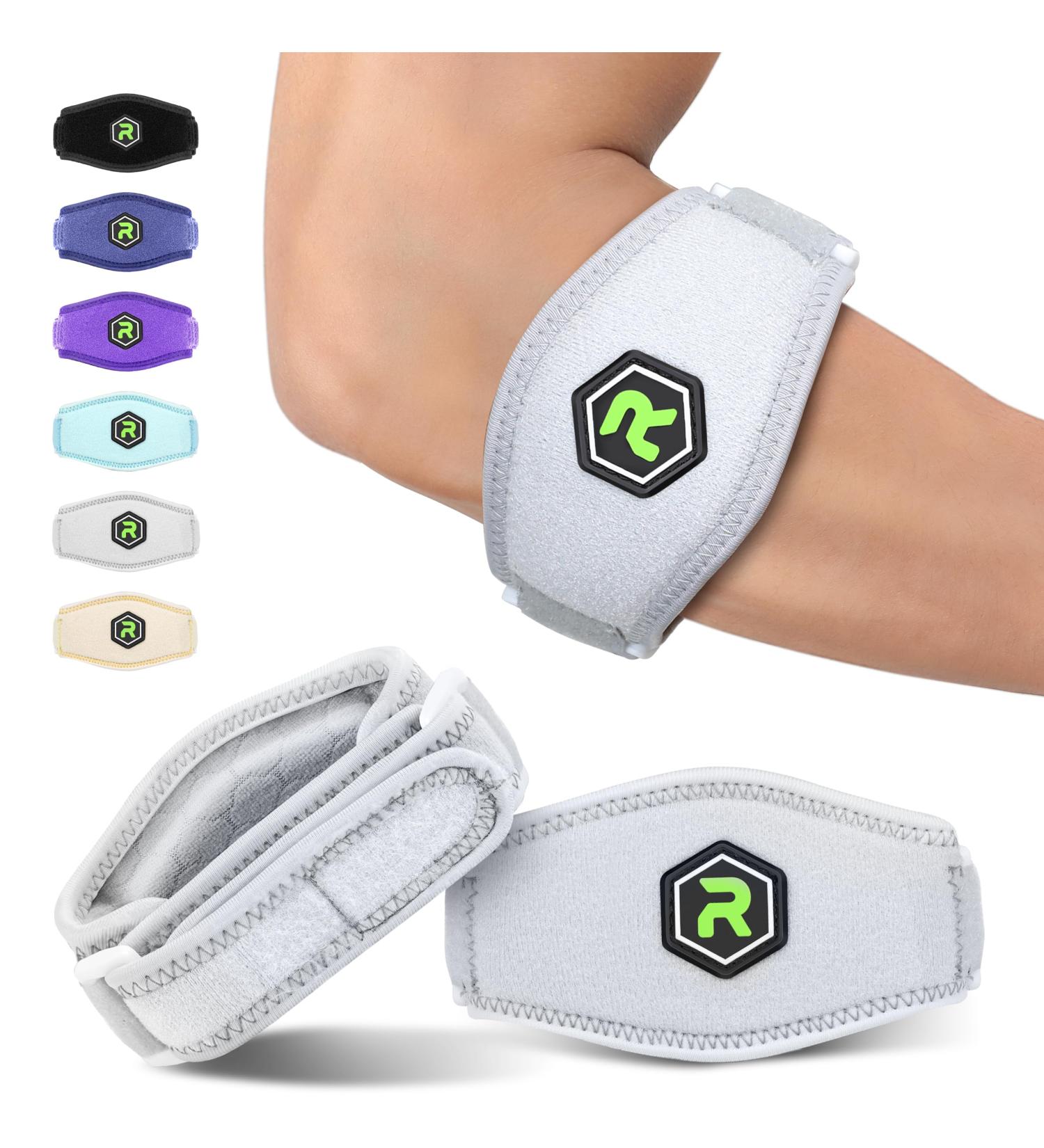 Rakiie Elbow Bandage Pro 2-Pack - Enhanced Support & Pain Relief for Tendonitis Tennis Elbow - Larger Size with Silicone Pads - Unisex Gray - Buy Online on GoSupps.com