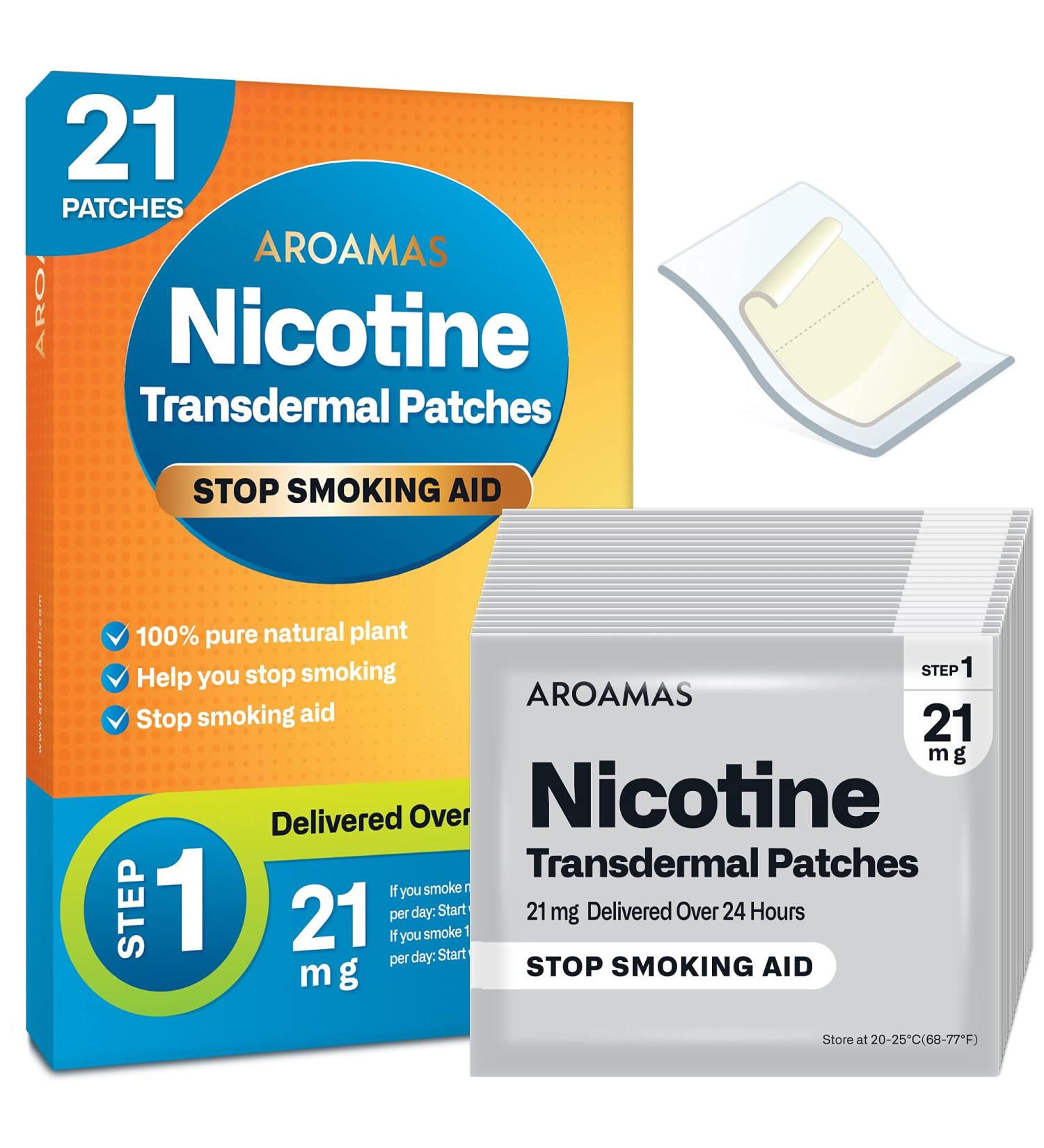 Aroamas Nicotine Patch 21mg - 24 Hour Transdermal System to Quit Smoking | Stop Smoking Aid That Works - Buy Online on GoSupps.com