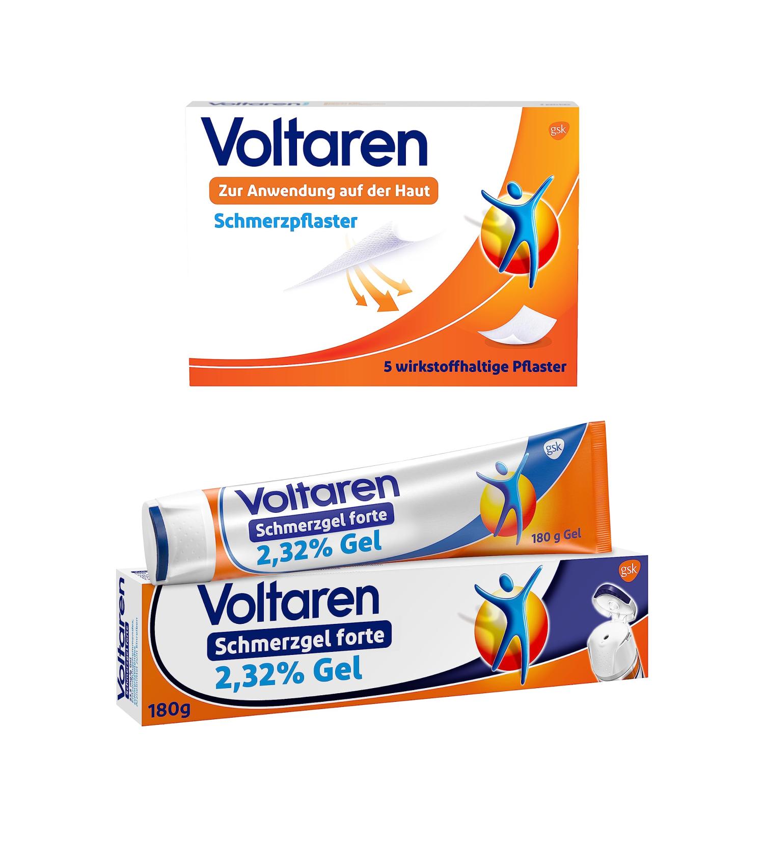 Voltaren Pain Relief Duo - Gel Forte 23.2 mg/g & Diclofenac Plasters for Back Muscle & Joint Pain | 180g + 5 Patches - International Shipping - Buy Online on GoSupps.com