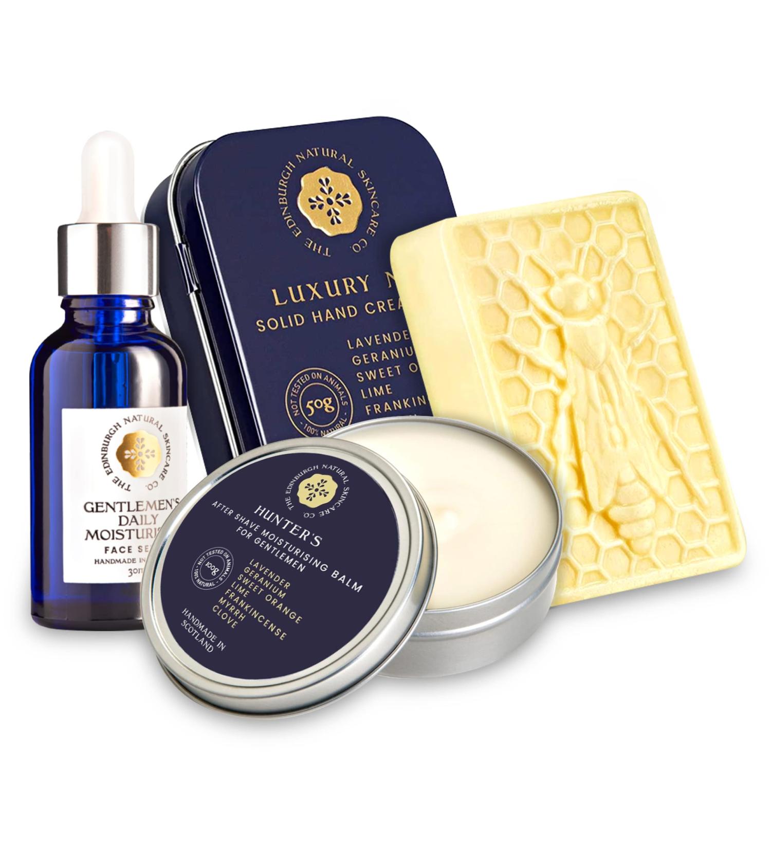 Edinburgh Skincare Gift Box for Men | Hunters Aftershave Balm Gentlemen s Daily Moisturising Serum & Luxury No.1 Solid Hand Cream Bar | Natural Skin Care | Gifts for Him - Buy Online on GoSupps.com