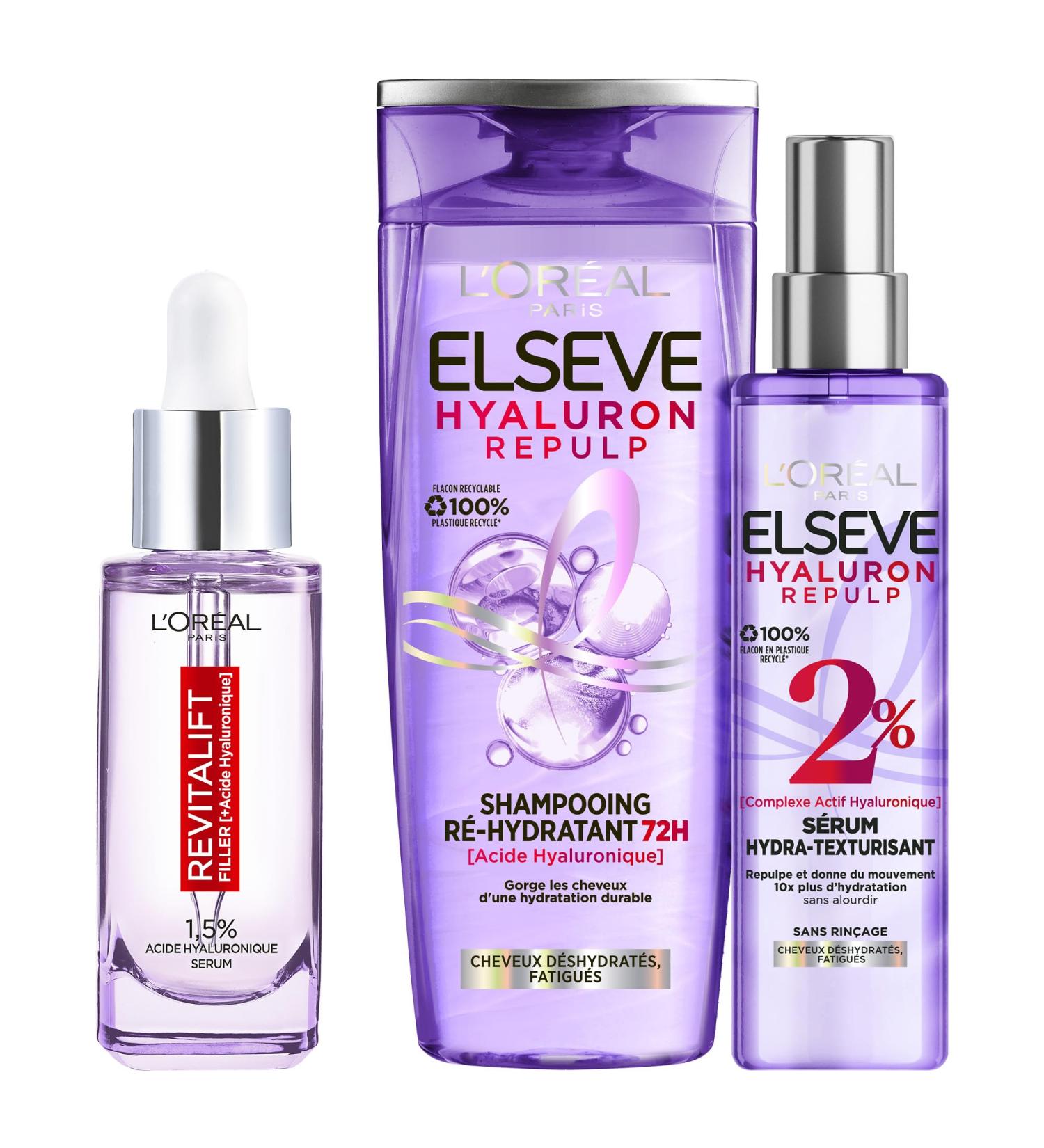 L Or al Paris Elseve Hyaluron Repulp Gift Set 72H Re-Hydrating Shampoo 300 ml + Hydra-Texturizing Serum 150 ml + Hyaluronic Acid Anti-Wrinkle Serum 30 ml