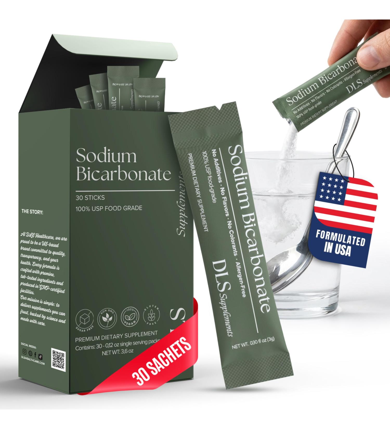 DLS Sodium Bicarbonate Supplement Pure Organic Powder Sticks 3g Each 30 Single-Serve Sachets Vegan Gluten Free Non-GMO Premium Dietary Supplement for Digestive Support & pH Balance Fitness - Buy Online on GoSupps.com