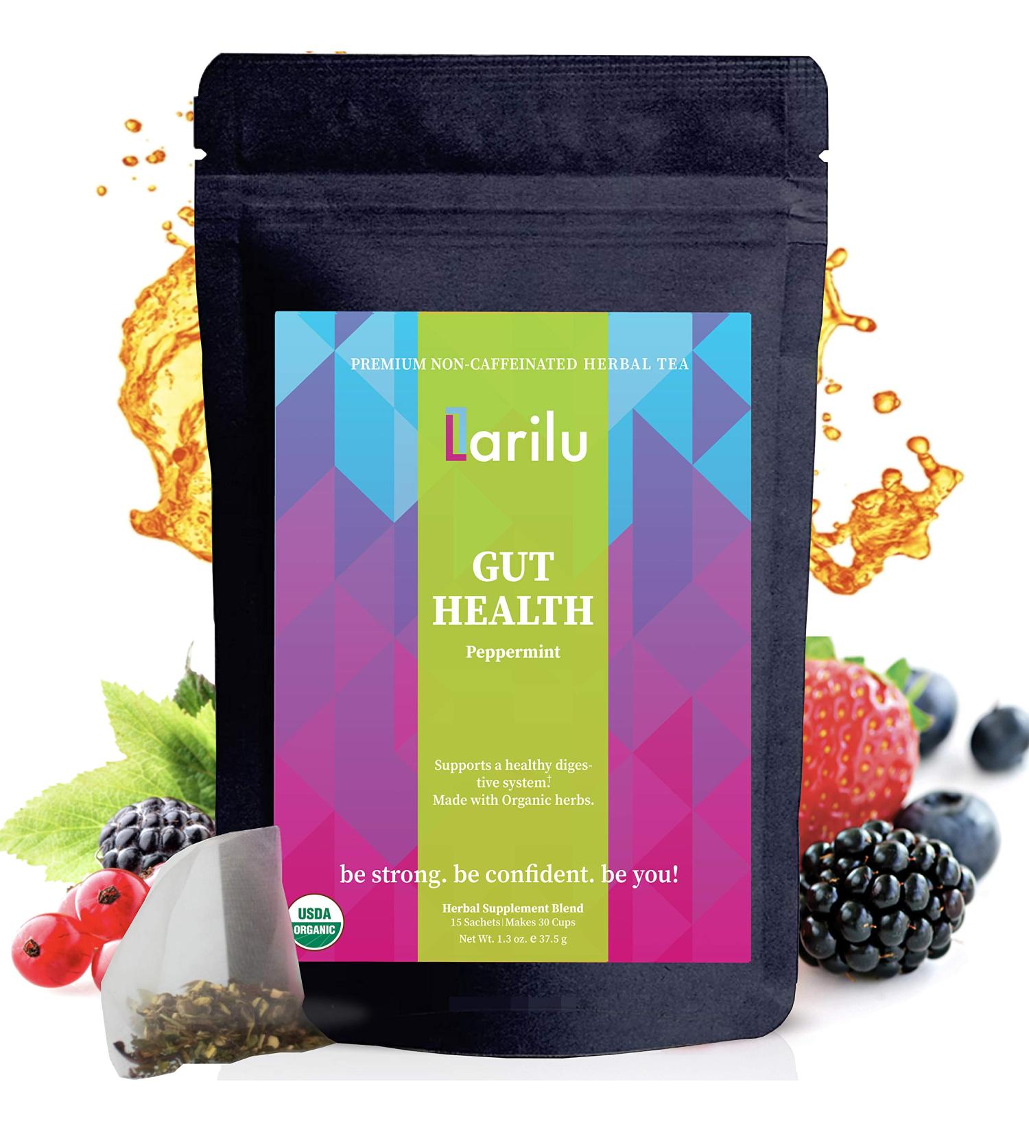 Larilu Gut Health Detox Tea - Natural Digestive Support with Peppermint, Ginger, Fennel - Reduce Bloating, Gas - Organic Herbal Tea (30 Cups) - Buy Online on GoSupps.com