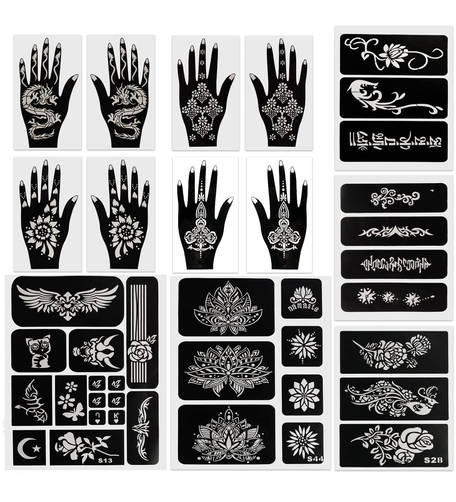 Kapopi Henna Tattoo Stencil Kit - Sexy Temporary Tattoo Stickers for Women, Girls, and Teenagers - Body Art Painting (Henna Tattoo Kit B) - Buy Online on GoSupps.com