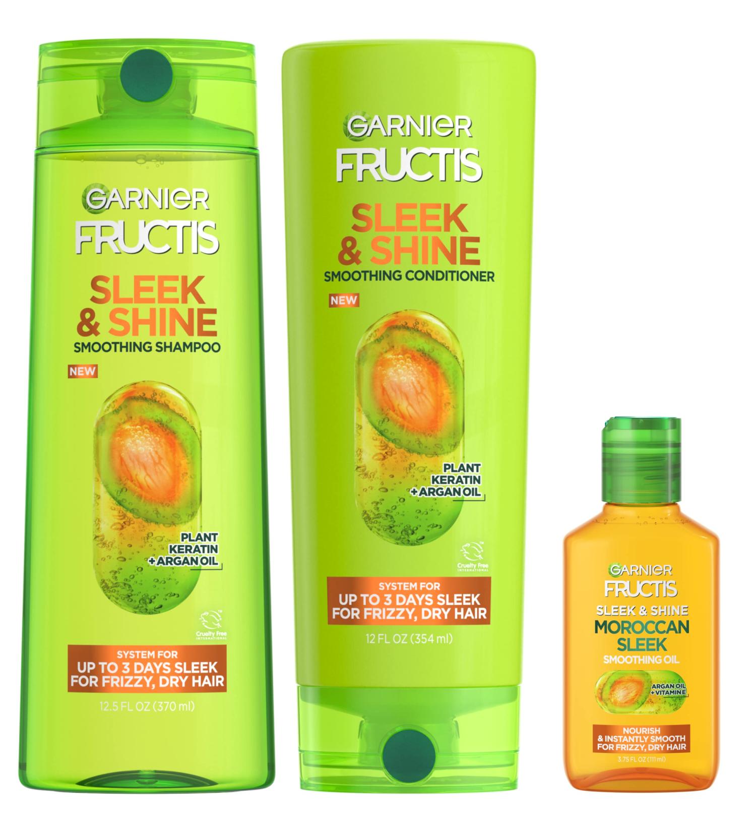 Garnier Fructis Sleek & Shine Shampoo Conditioner + Moroccan Oil Set - 3 Piece Kit for Frizzy & Dry Hair with Argan Oil - Buy Online on GoSupps.com
