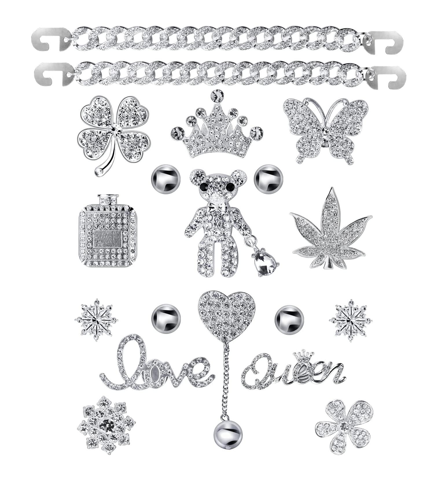 Bling Chain Charms for Clog Shoes - Luxury Rhinestone Accessories for Women, Girls, Teens - Silver Diamond Bear Love Flower Butterfly Crown - Trendy Shoe Decoration - Buy Online on GoSupps.com