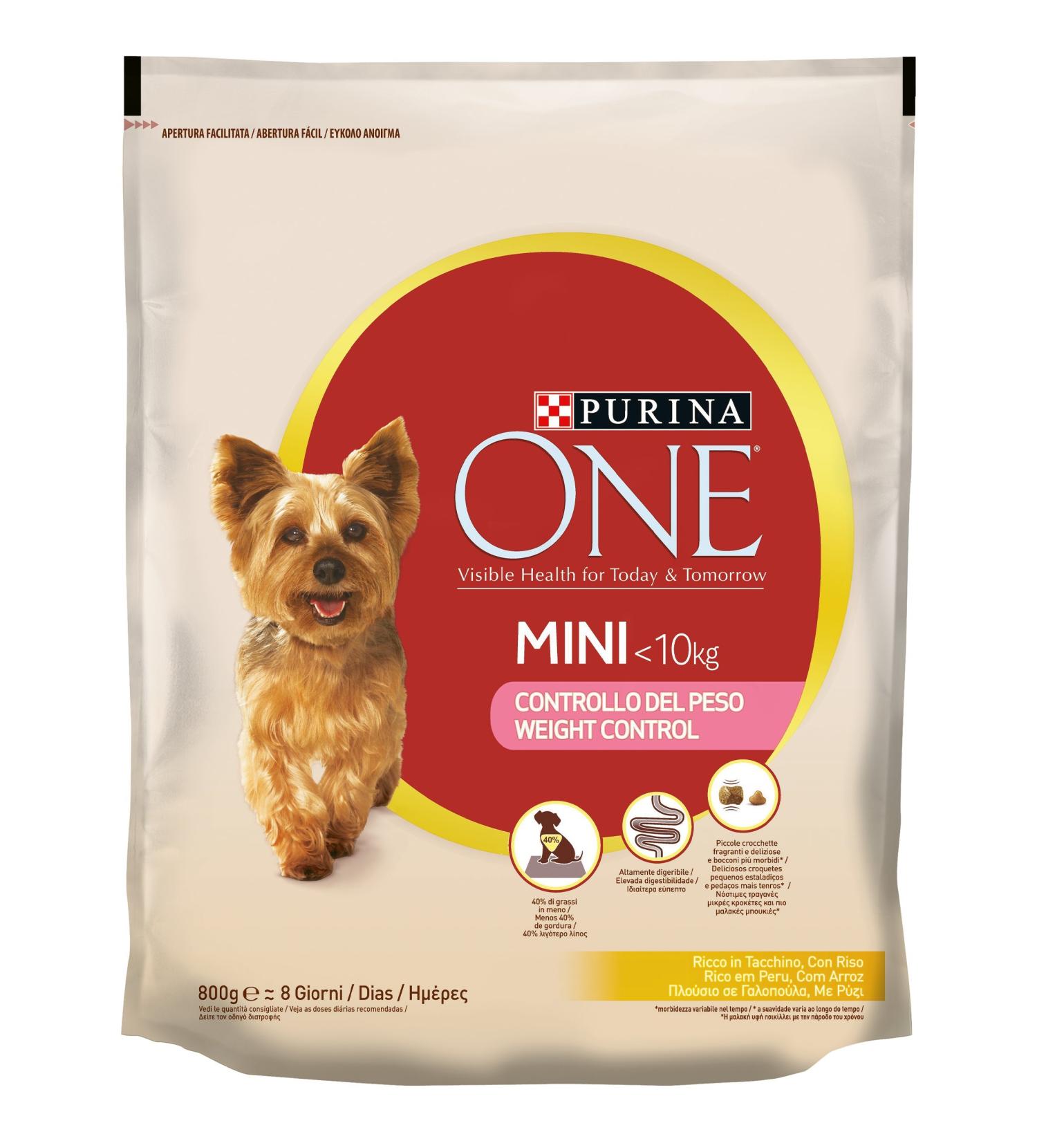 Purina One Mini 10 kg Weight Control Dry Food for Small Dogs Rich in Turkey with Rice 800 g - Buy Online on GoSupps.com